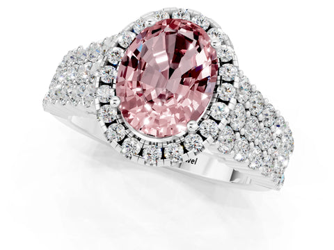 White gold Oval Cut Halo Pavé Diamond Engagement Ring with Split Shank and Four-Prong Setting_1