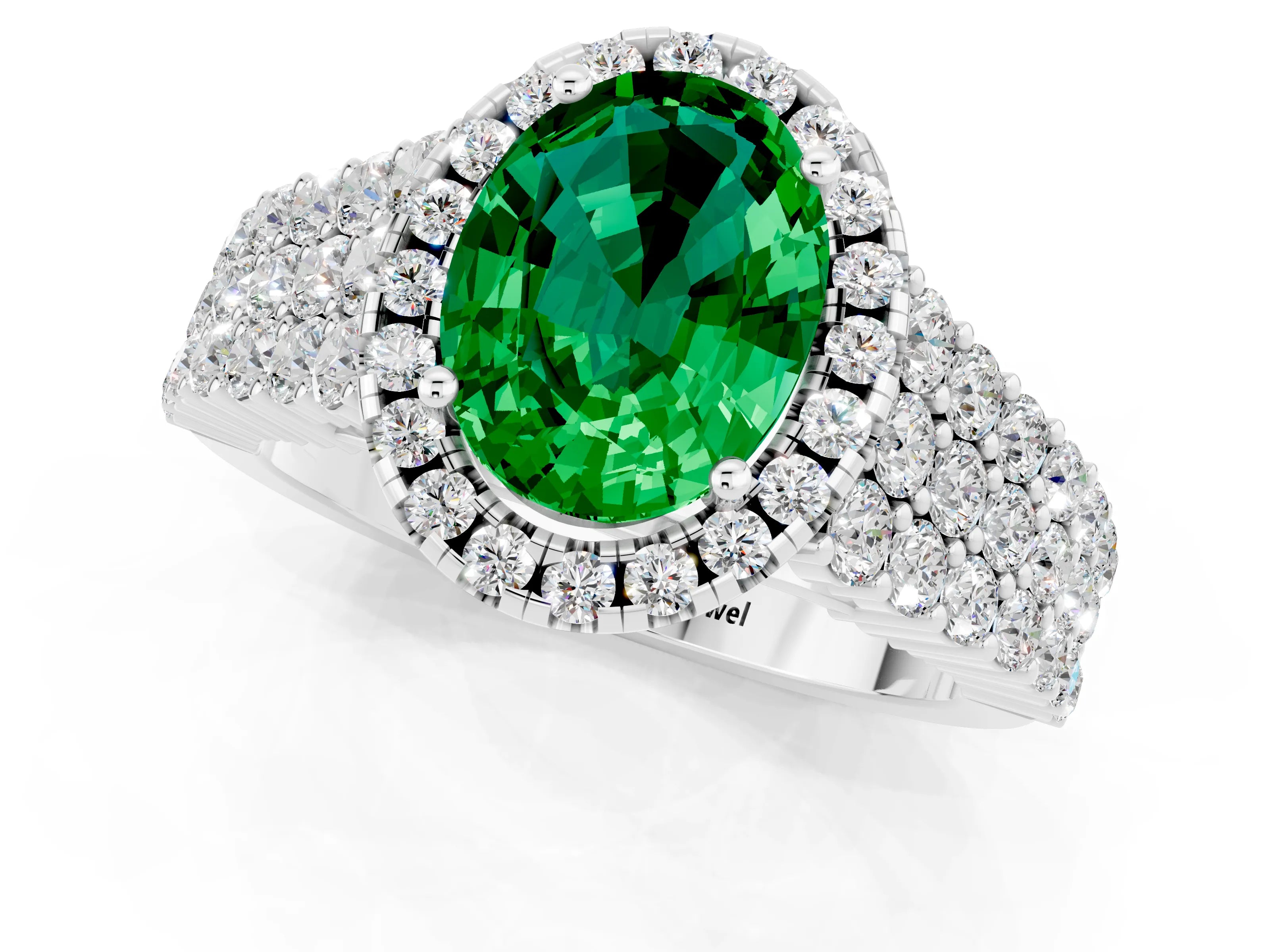 White gold Oval Cut Halo Pavé Diamond Engagement Ring with Split Shank and Four-Prong Setting_1