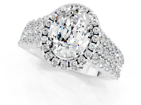 White gold Oval Cut Halo Pavé Diamond Engagement Ring with Split Shank and Four-Prong Setting_1