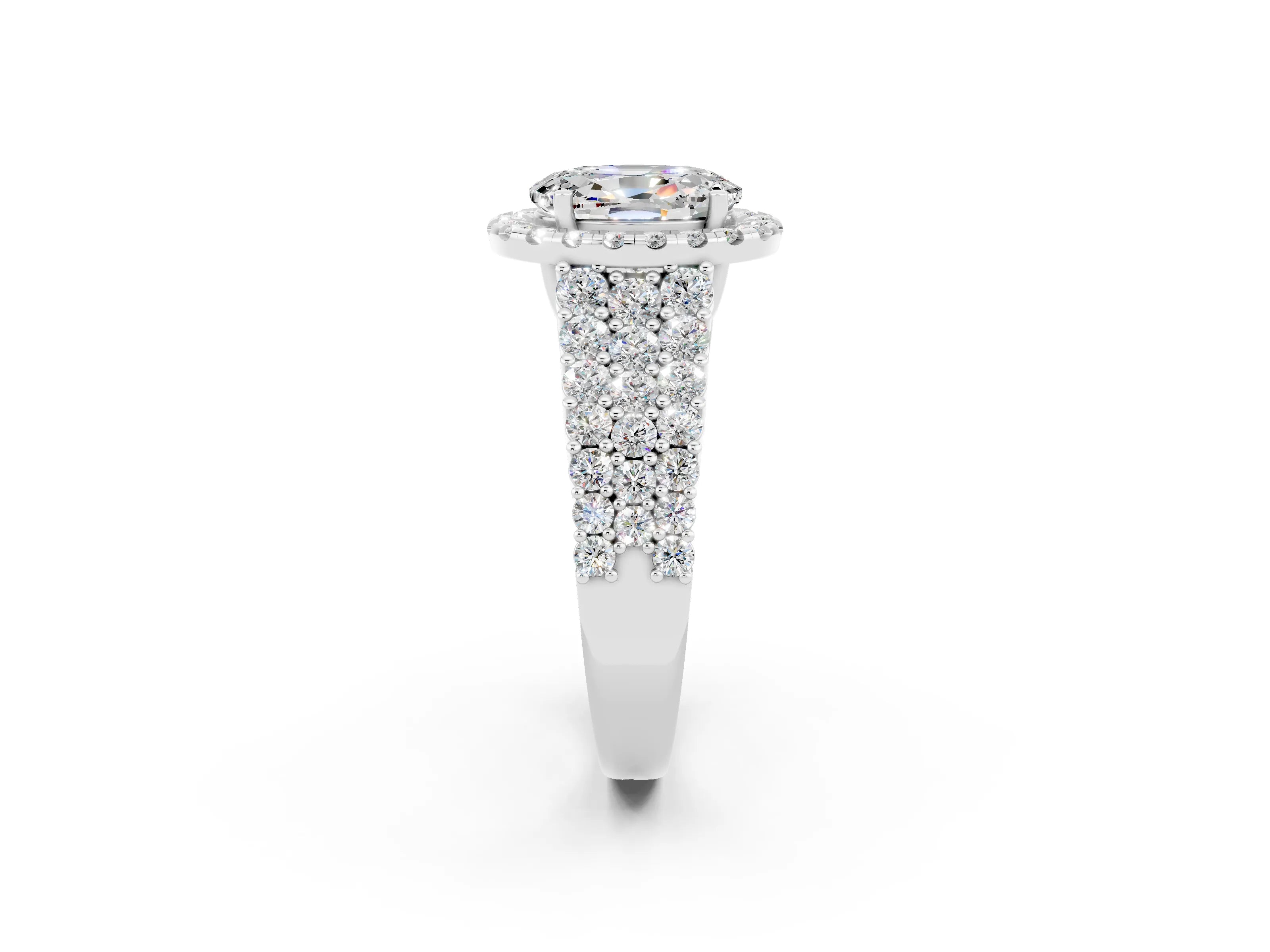 White gold Oval Cut Halo Pavé Diamond Engagement Ring with Split Shank and Four-Prong Setting_2