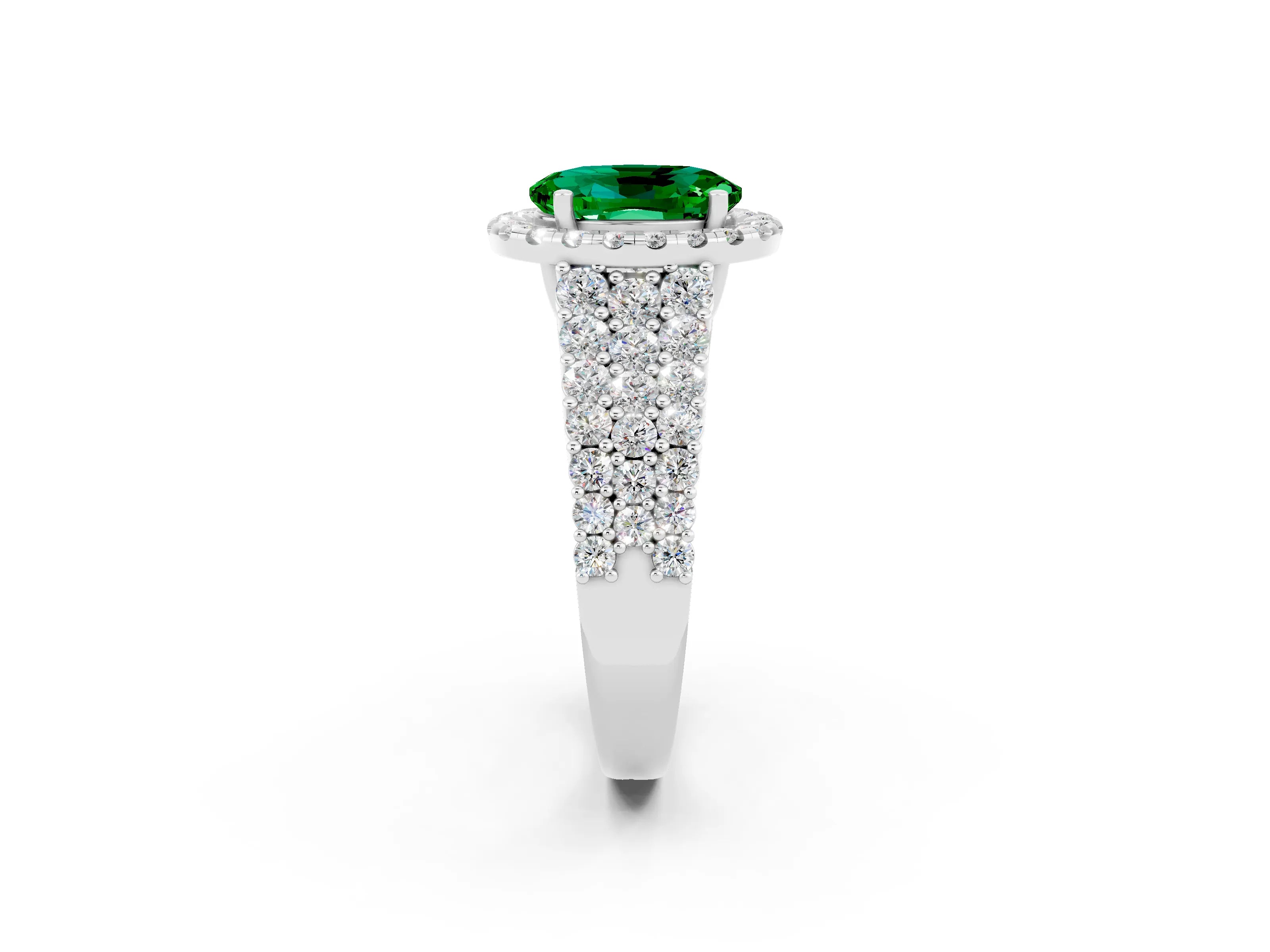 White gold Oval Cut Halo Pavé Diamond Engagement Ring with Split Shank and Four-Prong Setting_2