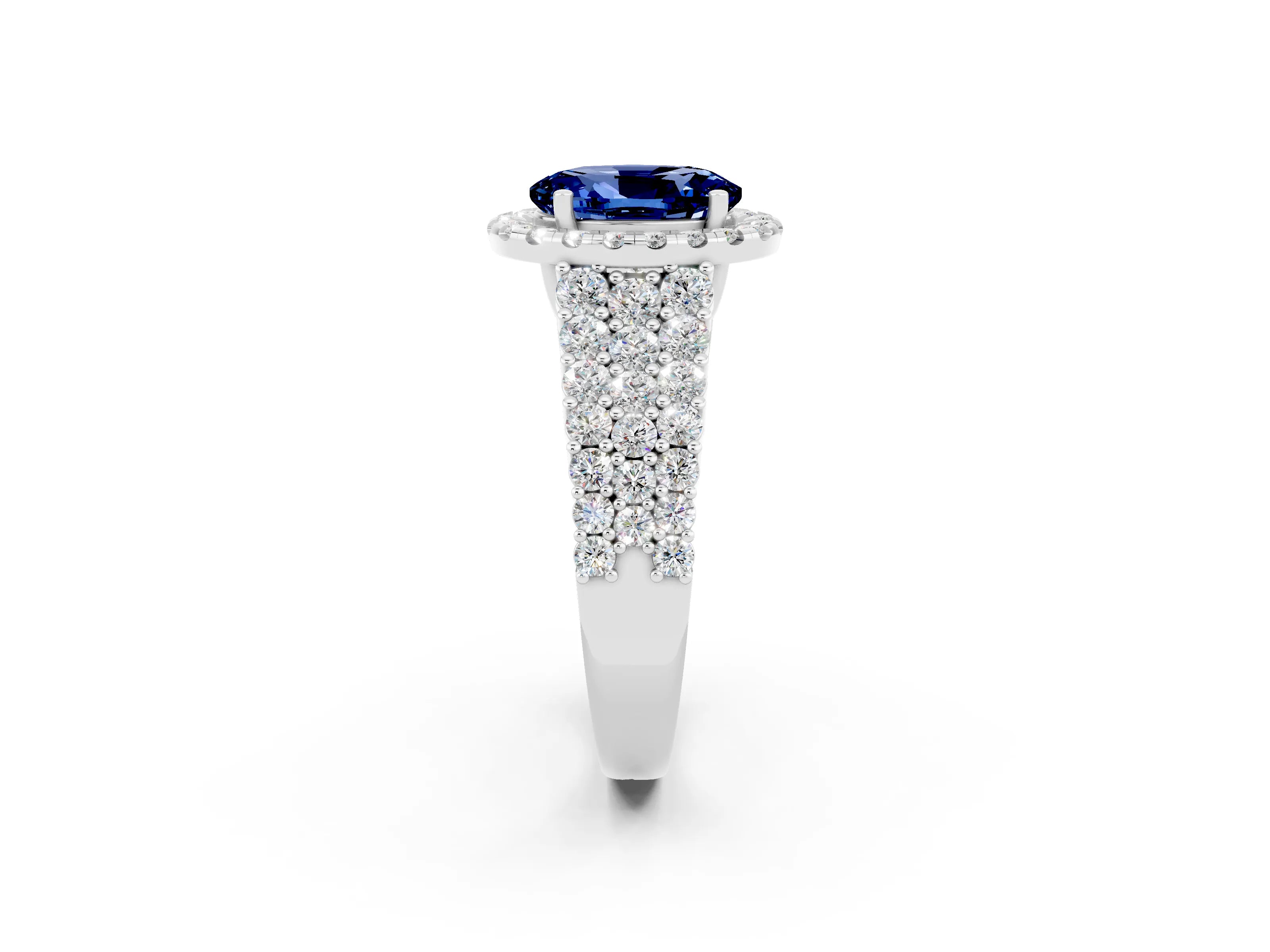 White gold Oval Cut Halo Pavé Diamond Engagement Ring with Split Shank and Four-Prong Setting_2