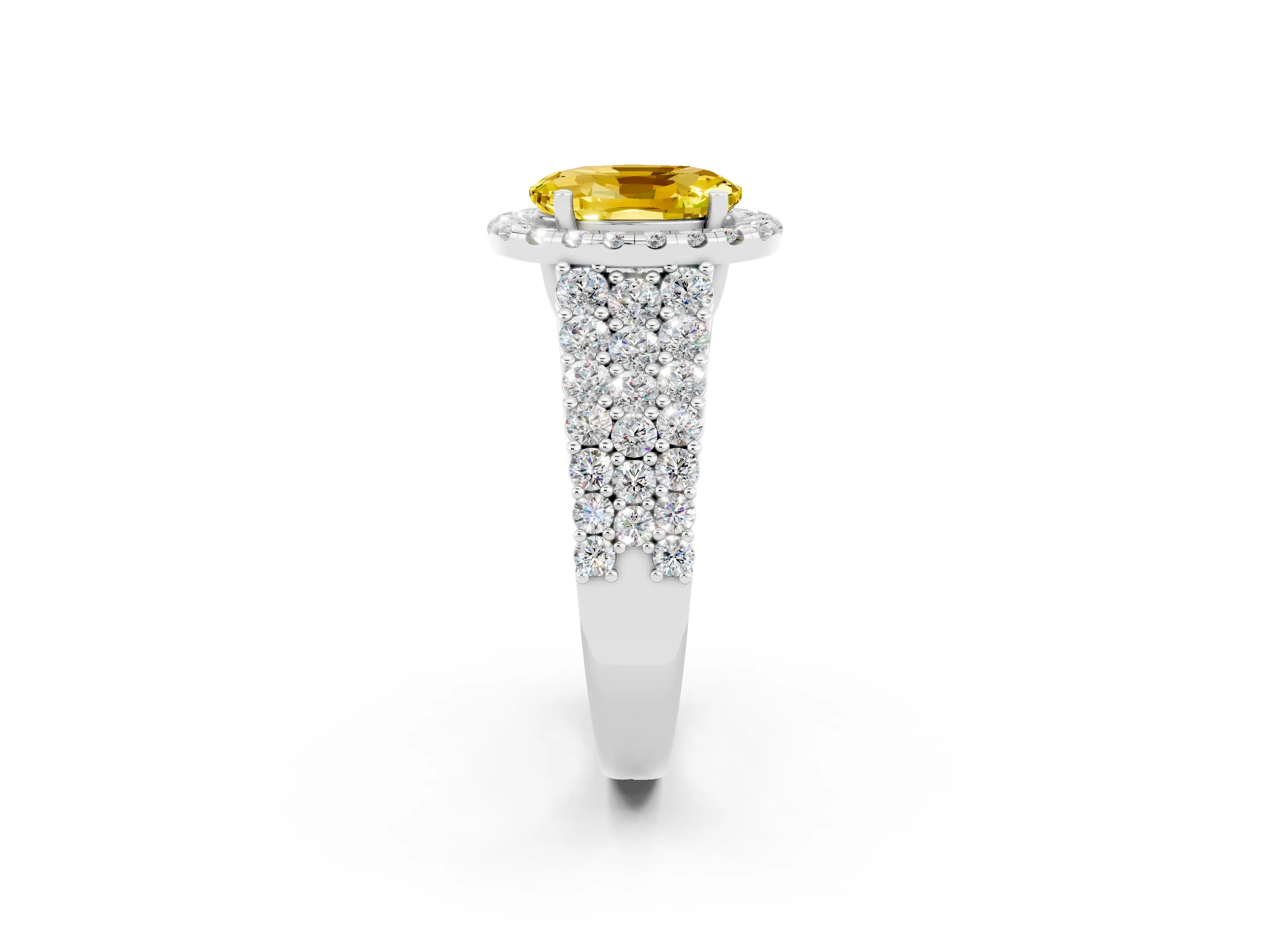 White gold Oval Cut Halo Pavé Diamond Engagement Ring with Split Shank and Four-Prong Setting_2