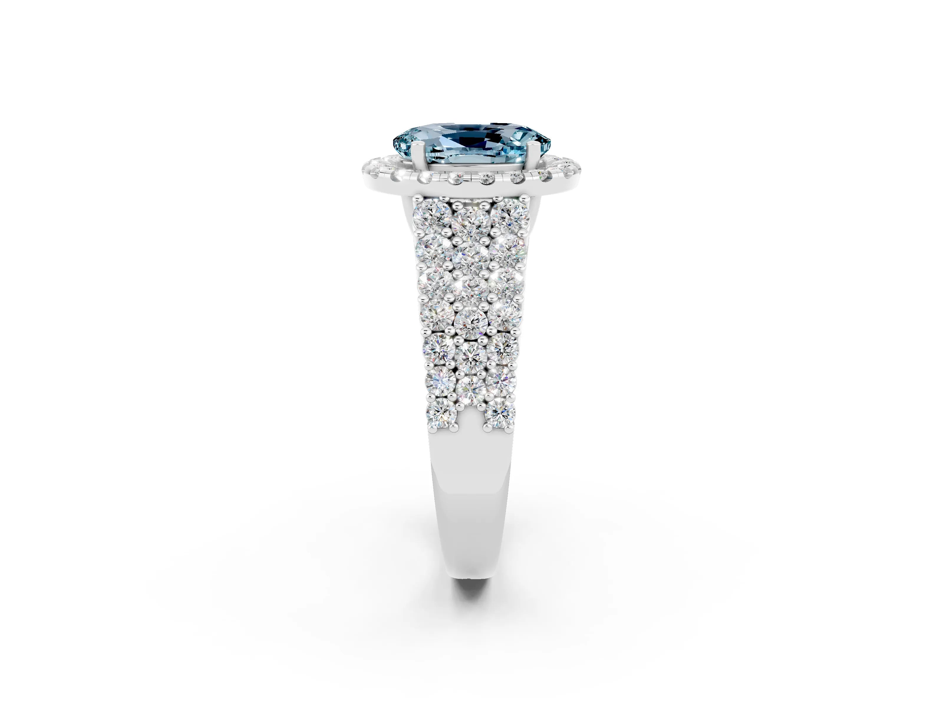 White gold Oval Cut Halo Pavé Diamond Engagement Ring with Split Shank and Four-Prong Setting_2