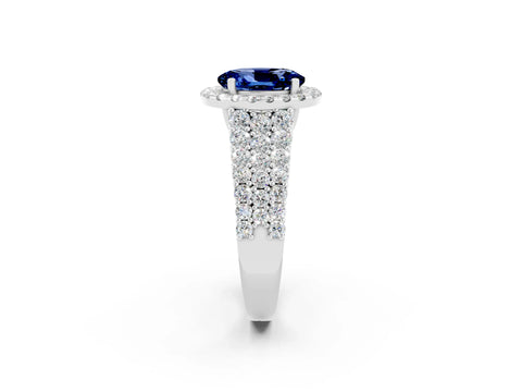 White gold Oval Cut Halo Pavé Diamond Engagement Ring with Split Shank and Four-Prong Setting_2
