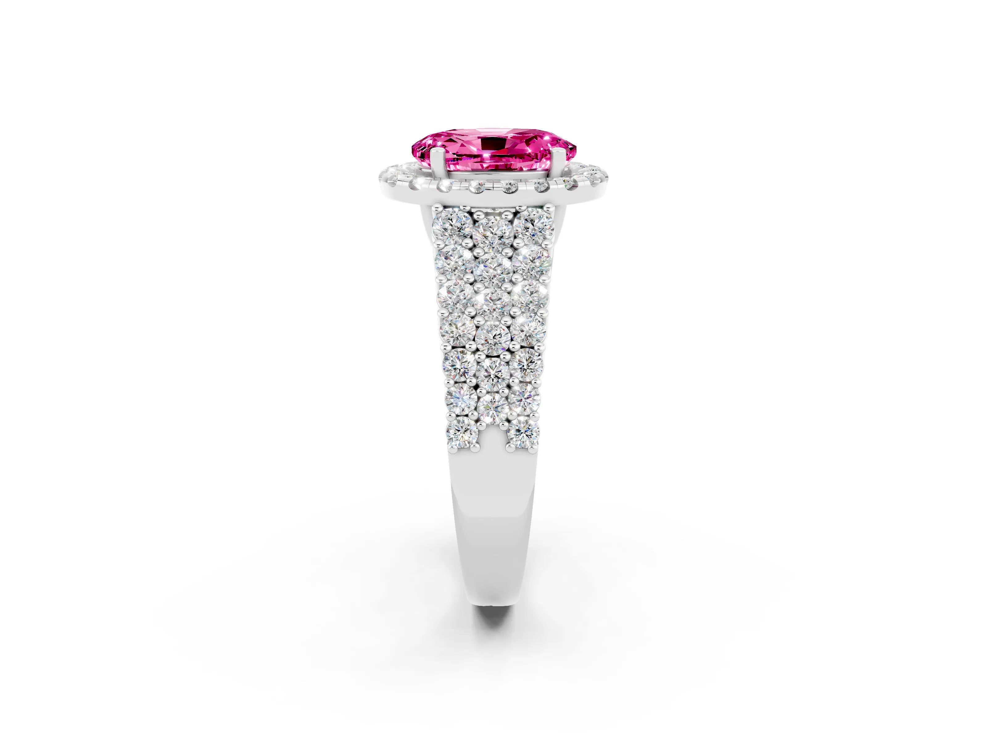 White gold Oval Cut Halo Pavé Diamond Engagement Ring with Split Shank and Four-Prong Setting_2