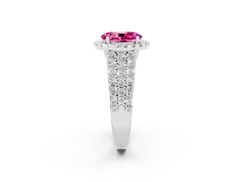 White gold Oval Cut Halo Pavé Diamond Engagement Ring with Split Shank and Four-Prong Setting_2