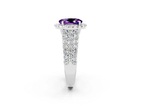 White gold Oval Cut Halo Pavé Diamond Engagement Ring with Split Shank and Four-Prong Setting_2