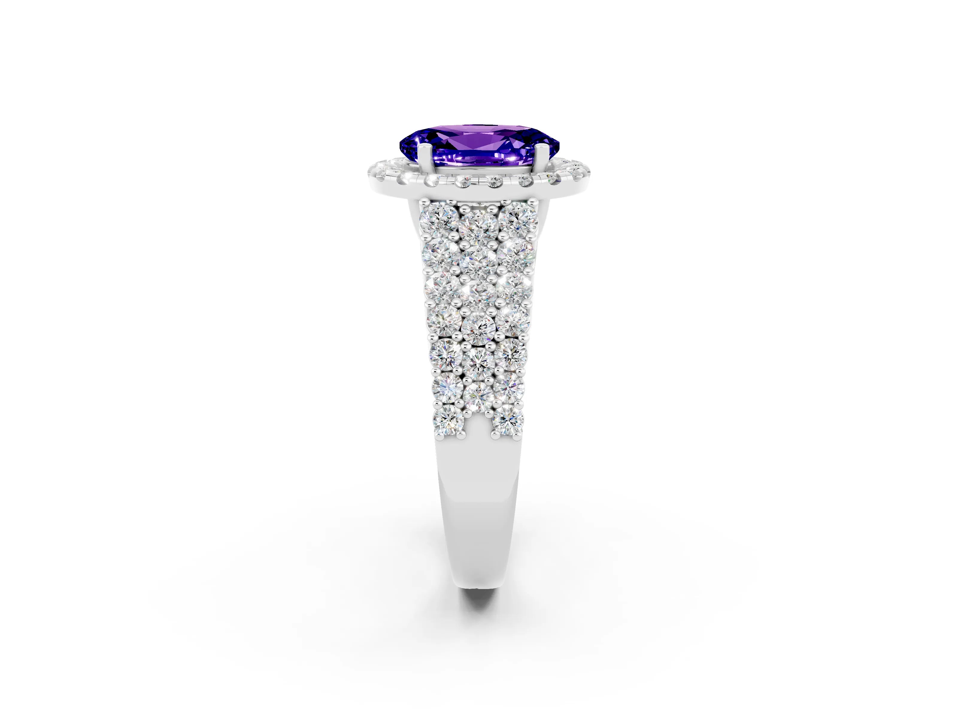 White gold Oval Cut Halo Pavé Diamond Engagement Ring with Split Shank and Four-Prong Setting_2