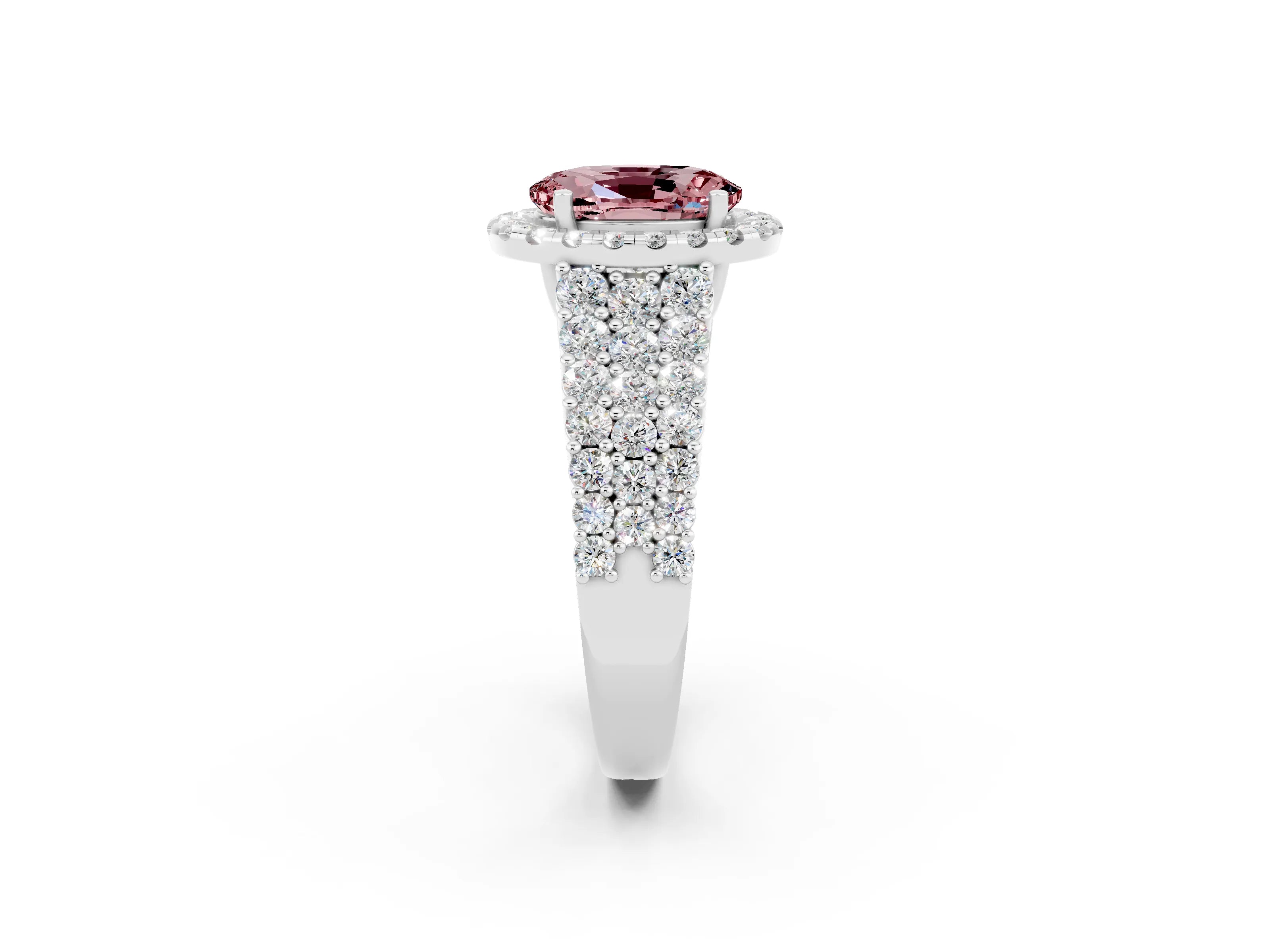 White gold Oval Cut Halo Pavé Diamond Engagement Ring with Split Shank and Four-Prong Setting_2