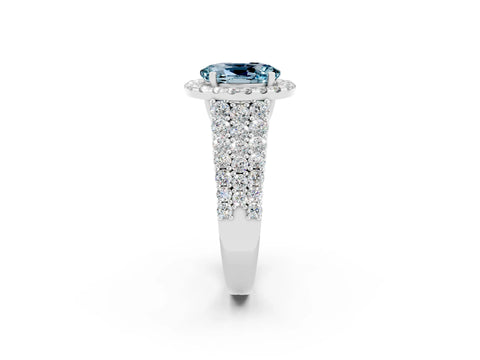 White gold Oval Cut Halo Pavé Diamond Engagement Ring with Split Shank and Four-Prong Setting_2