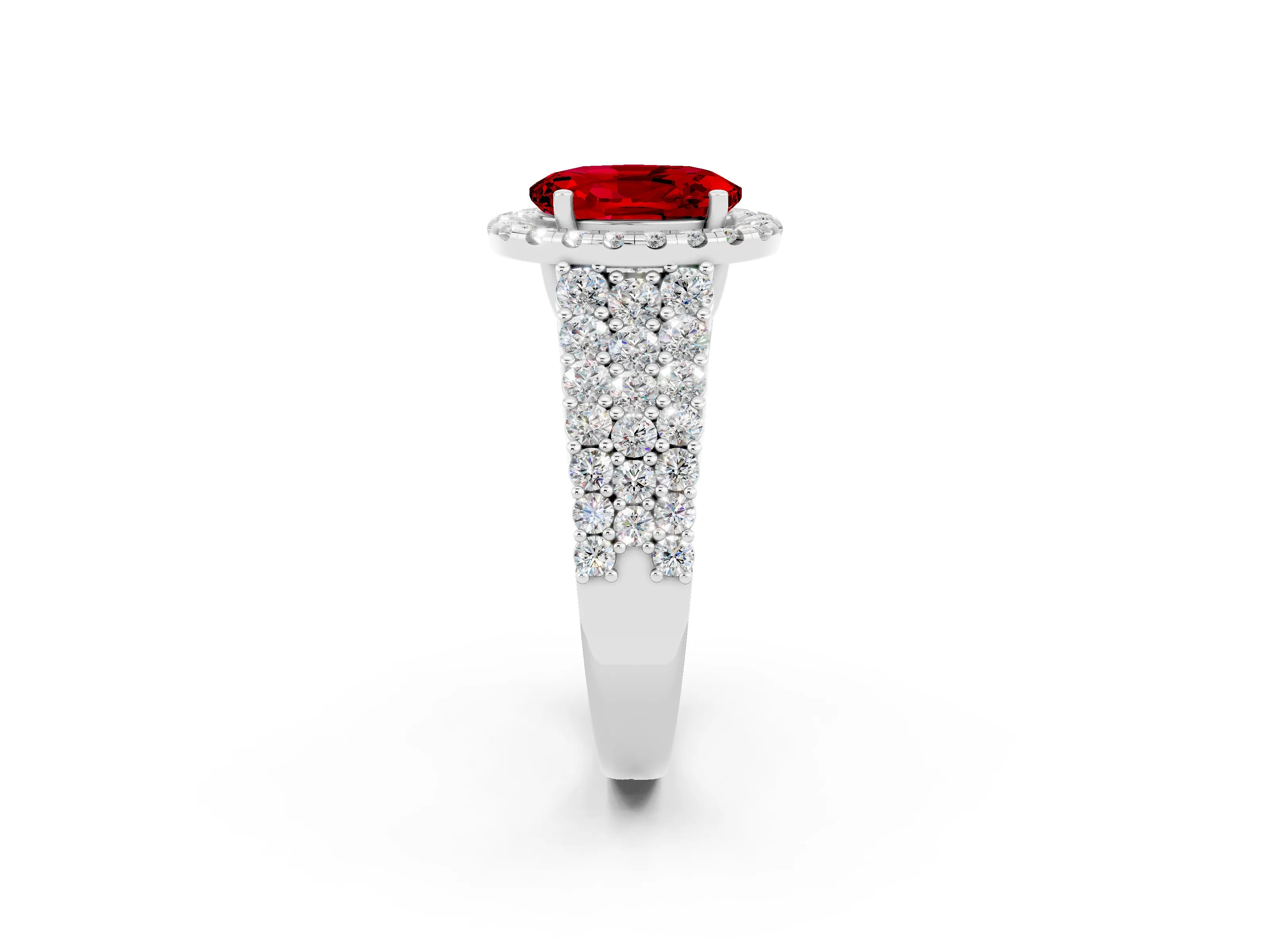 White gold Oval Cut Halo Pavé Diamond Engagement Ring with Split Shank and Four-Prong Setting_2