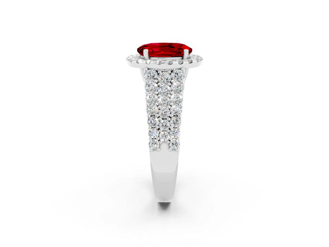 White gold Oval Cut Halo Pavé Diamond Engagement Ring with Split Shank and Four-Prong Setting_2