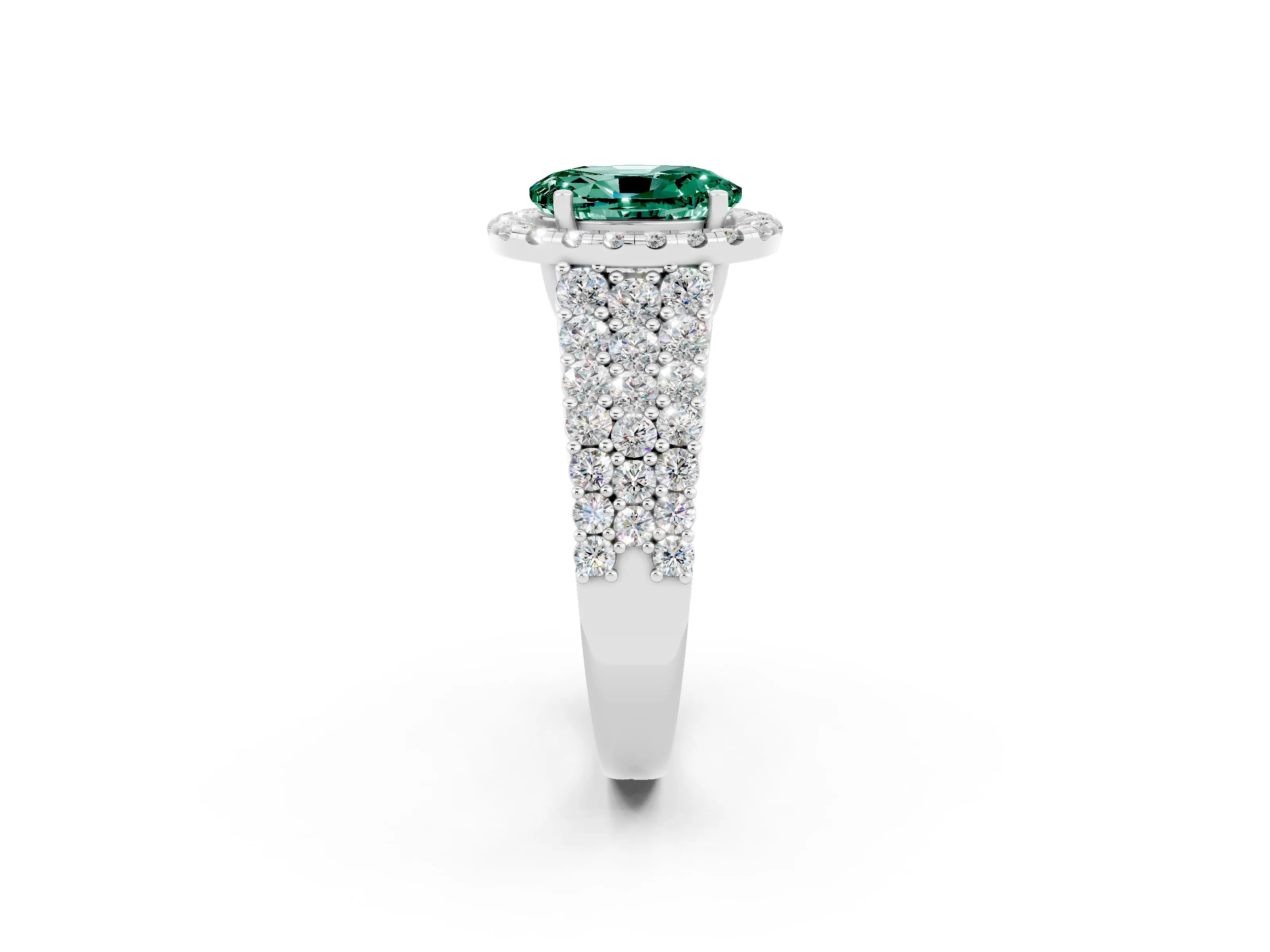 White gold Oval Cut Halo Pavé Diamond Engagement Ring with Split Shank and Four-Prong Setting_2