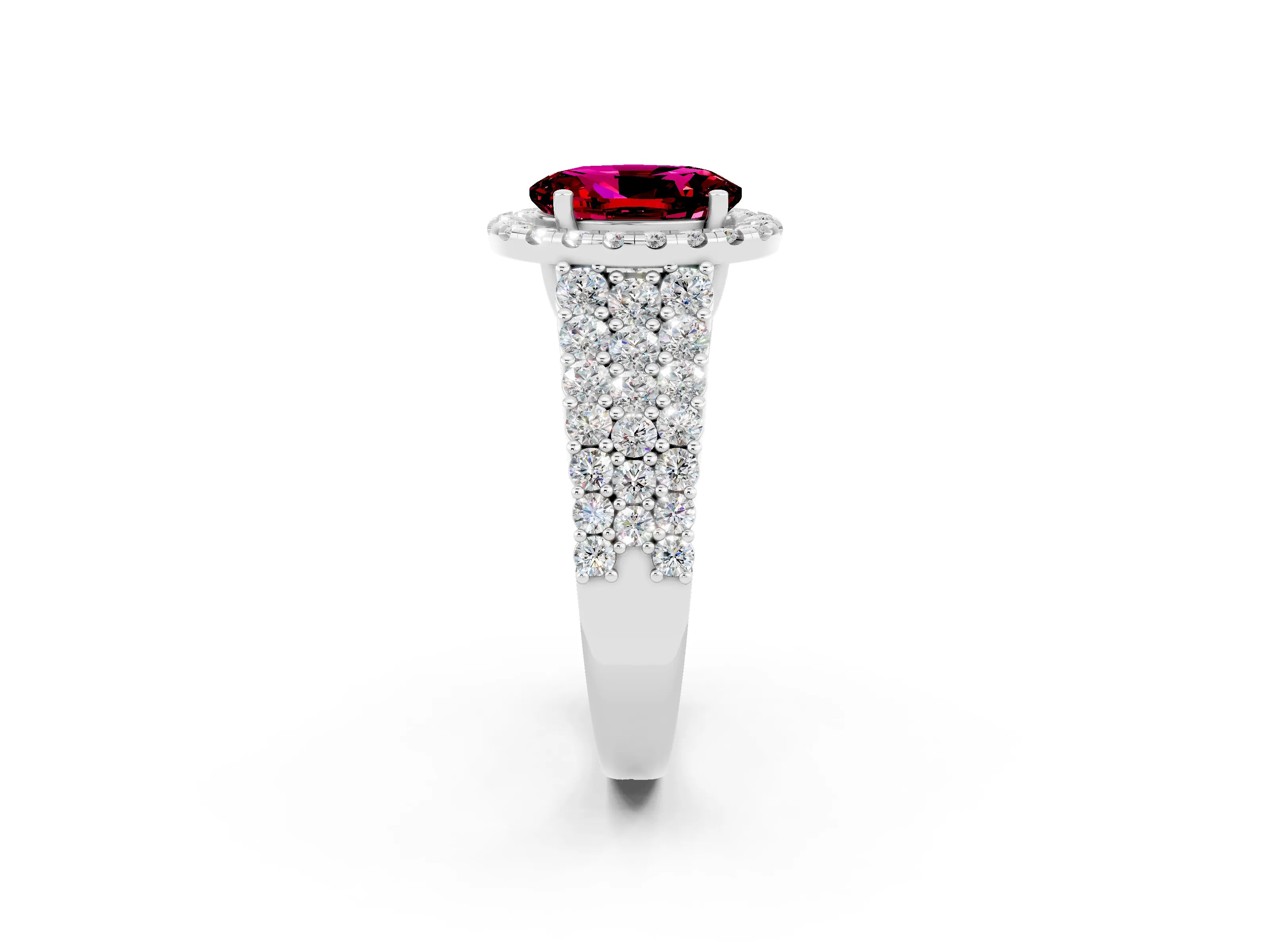 White gold Oval Cut Halo Pavé Diamond Engagement Ring with Split Shank and Four-Prong Setting_2