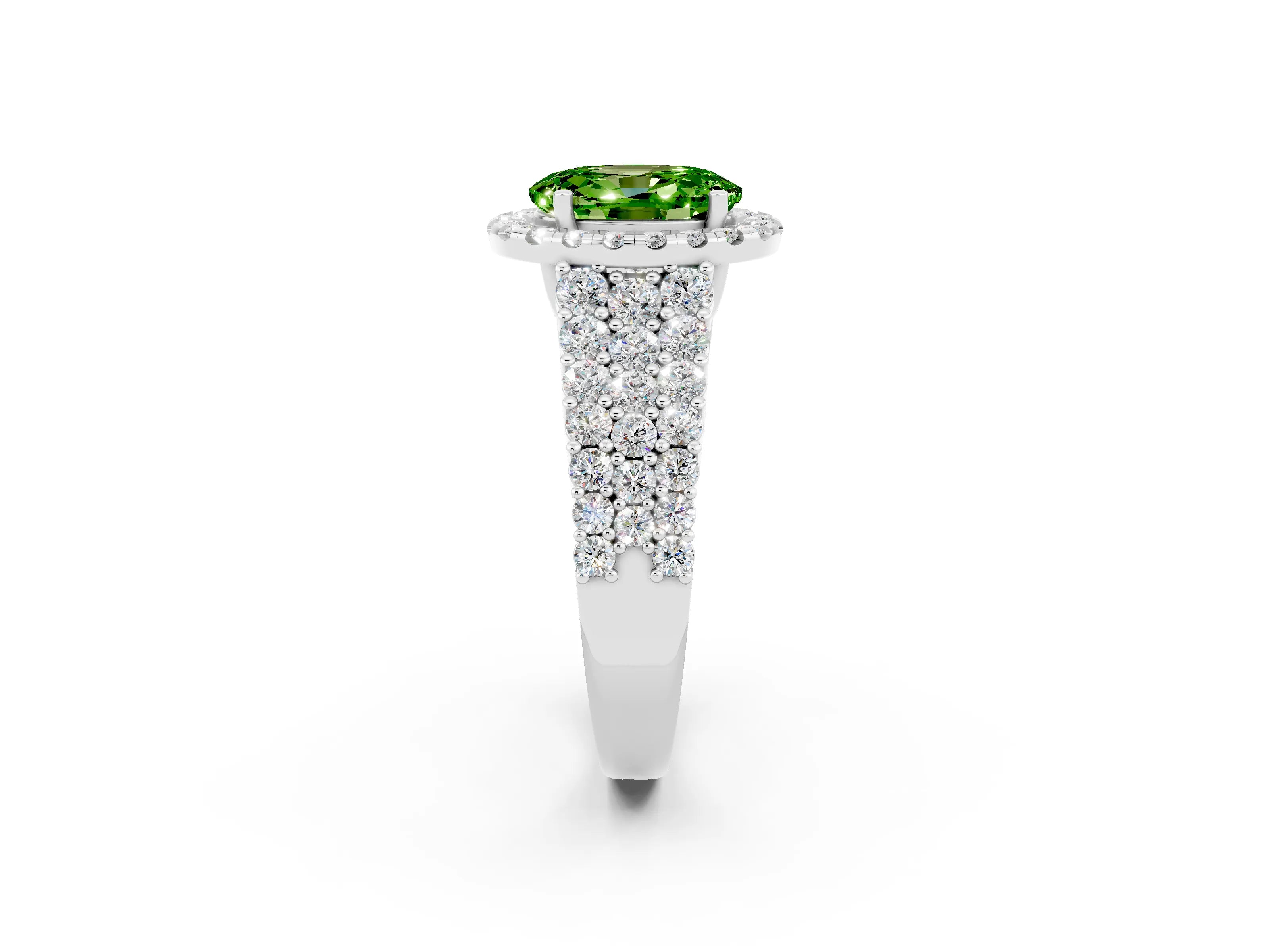 White gold Oval Cut Halo Pavé Diamond Engagement Ring with Split Shank and Four-Prong Setting_2