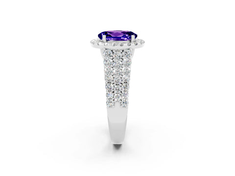 White gold Oval Cut Halo Pavé Diamond Engagement Ring with Split Shank and Four-Prong Setting_2