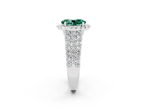 White gold Oval Cut Halo Pavé Diamond Engagement Ring with Split Shank and Four-Prong Setting_2