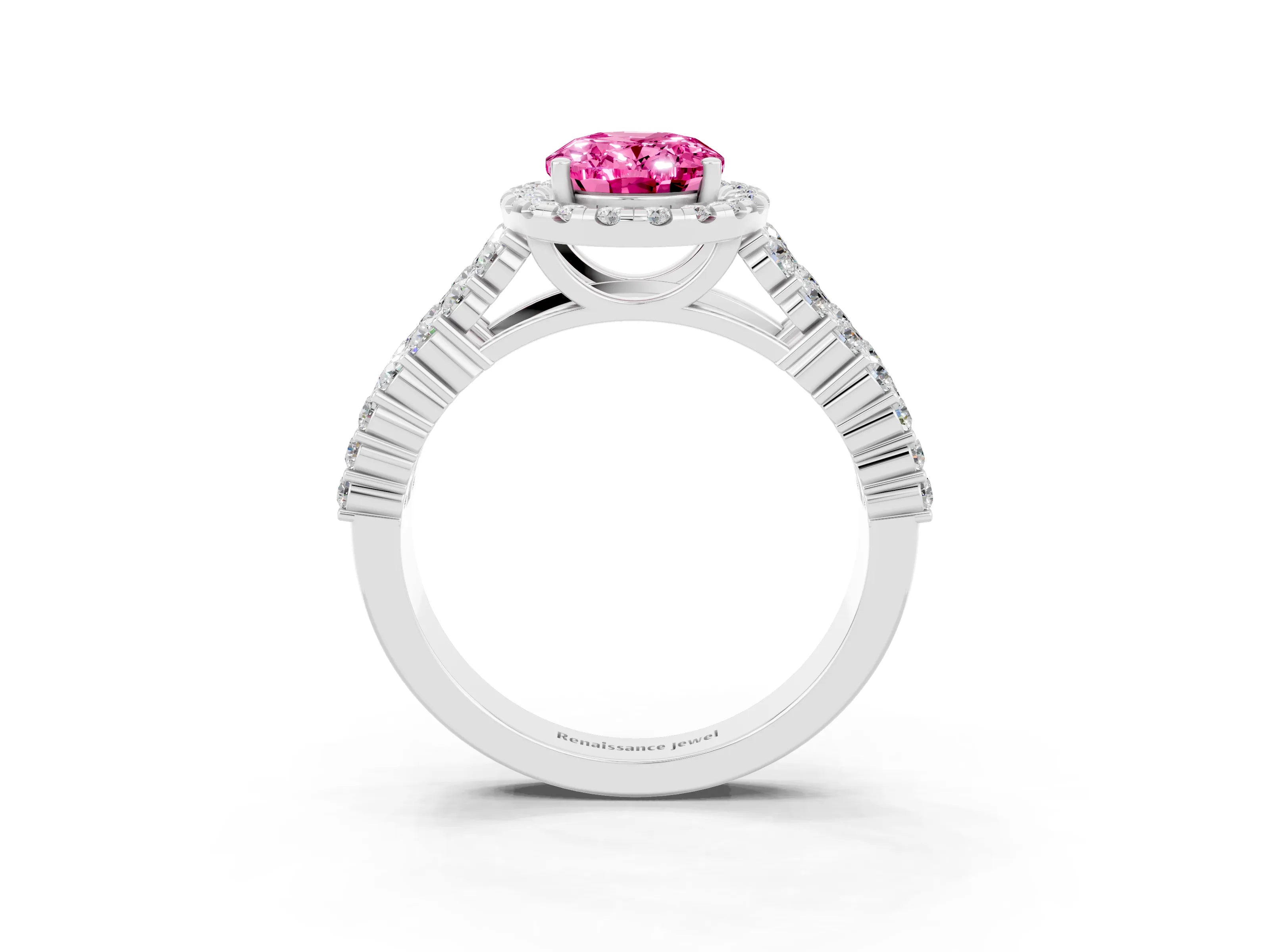 White gold Oval Cut Halo Pavé Diamond Engagement Ring with Split Shank and Four-Prong Setting_3