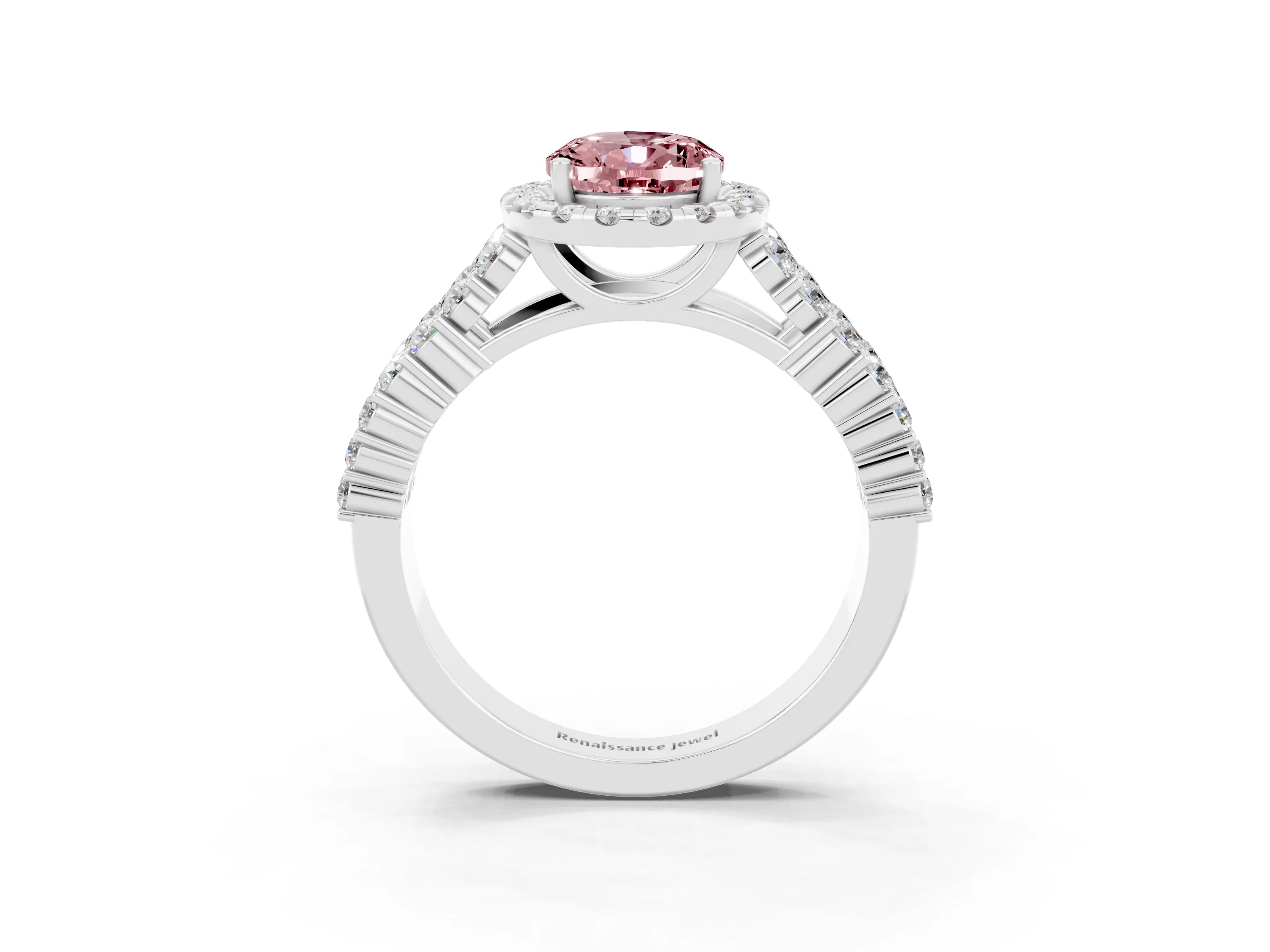 White gold Oval Cut Halo Pavé Diamond Engagement Ring with Split Shank and Four-Prong Setting_3