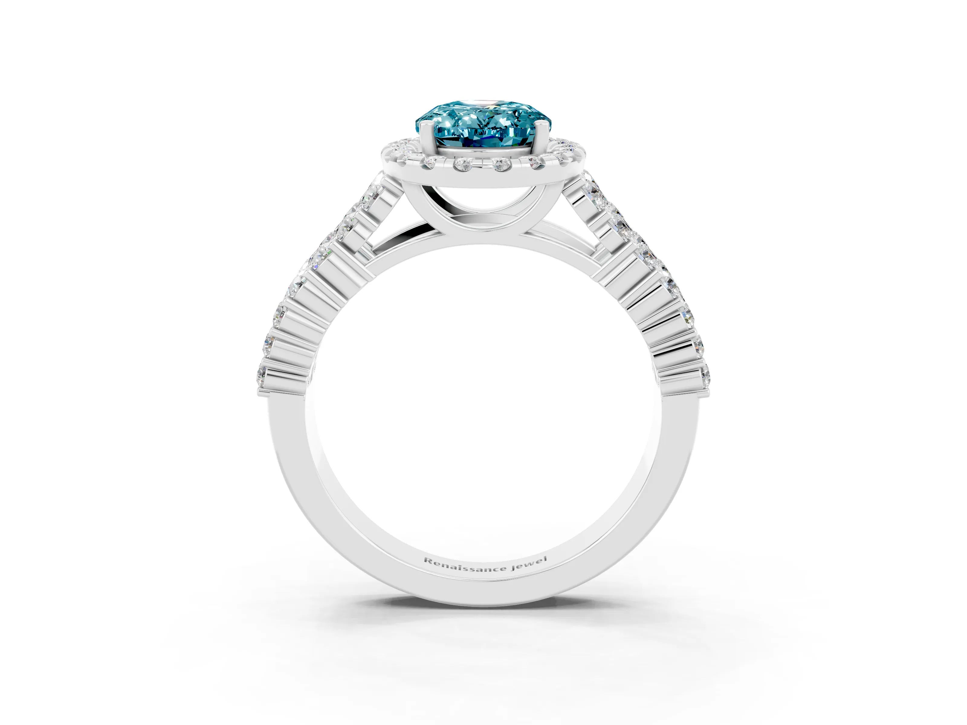 White gold Oval Cut Halo Pavé Diamond Engagement Ring with Split Shank and Four-Prong Setting_3