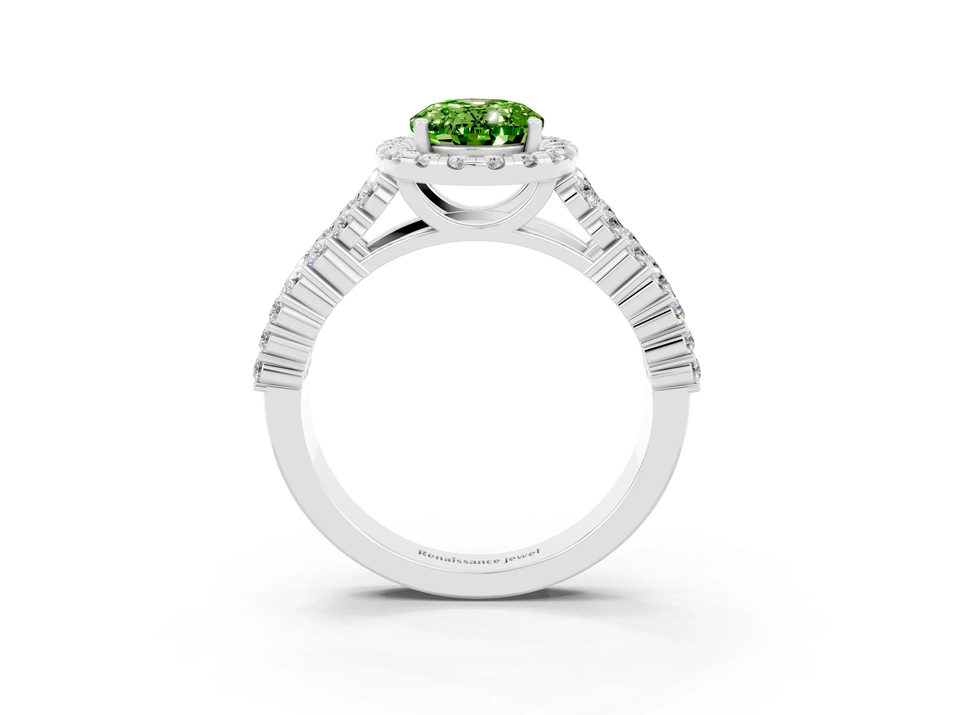 White gold Oval Cut Halo Pavé Diamond Engagement Ring with Split Shank and Four-Prong Setting_3