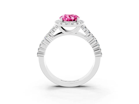 White gold Oval Cut Halo Pavé Diamond Engagement Ring with Split Shank and Four-Prong Setting_3