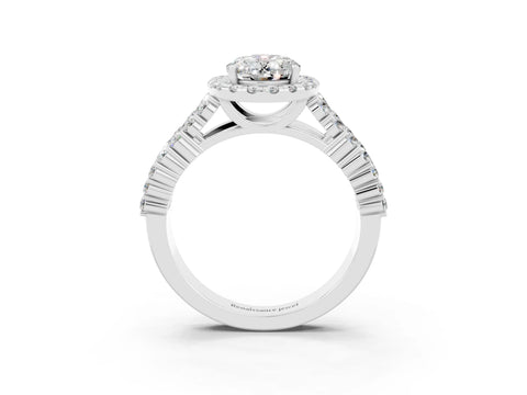 White gold Oval Cut Halo Pavé Diamond Engagement Ring with Split Shank and Four-Prong Setting_3