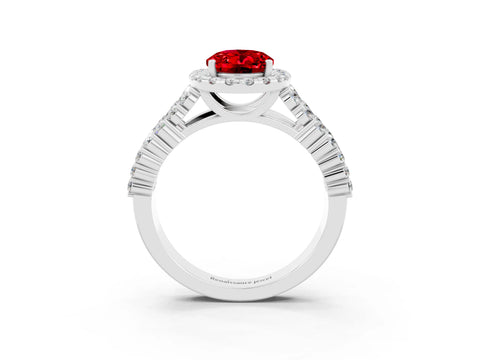 White gold Oval Cut Halo Pavé Diamond Engagement Ring with Split Shank and Four-Prong Setting_3