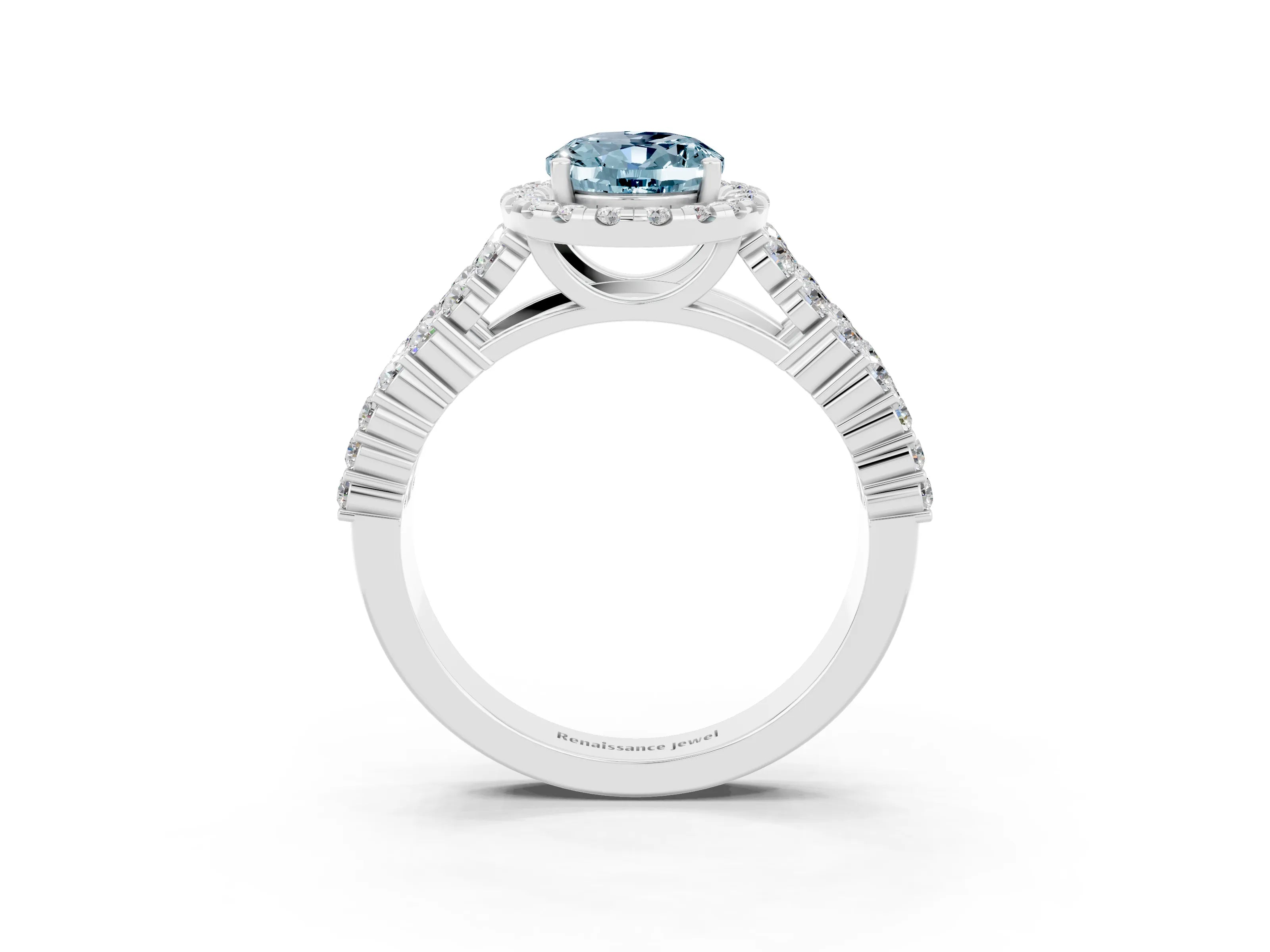White gold Oval Cut Halo Pavé Diamond Engagement Ring with Split Shank and Four-Prong Setting_3