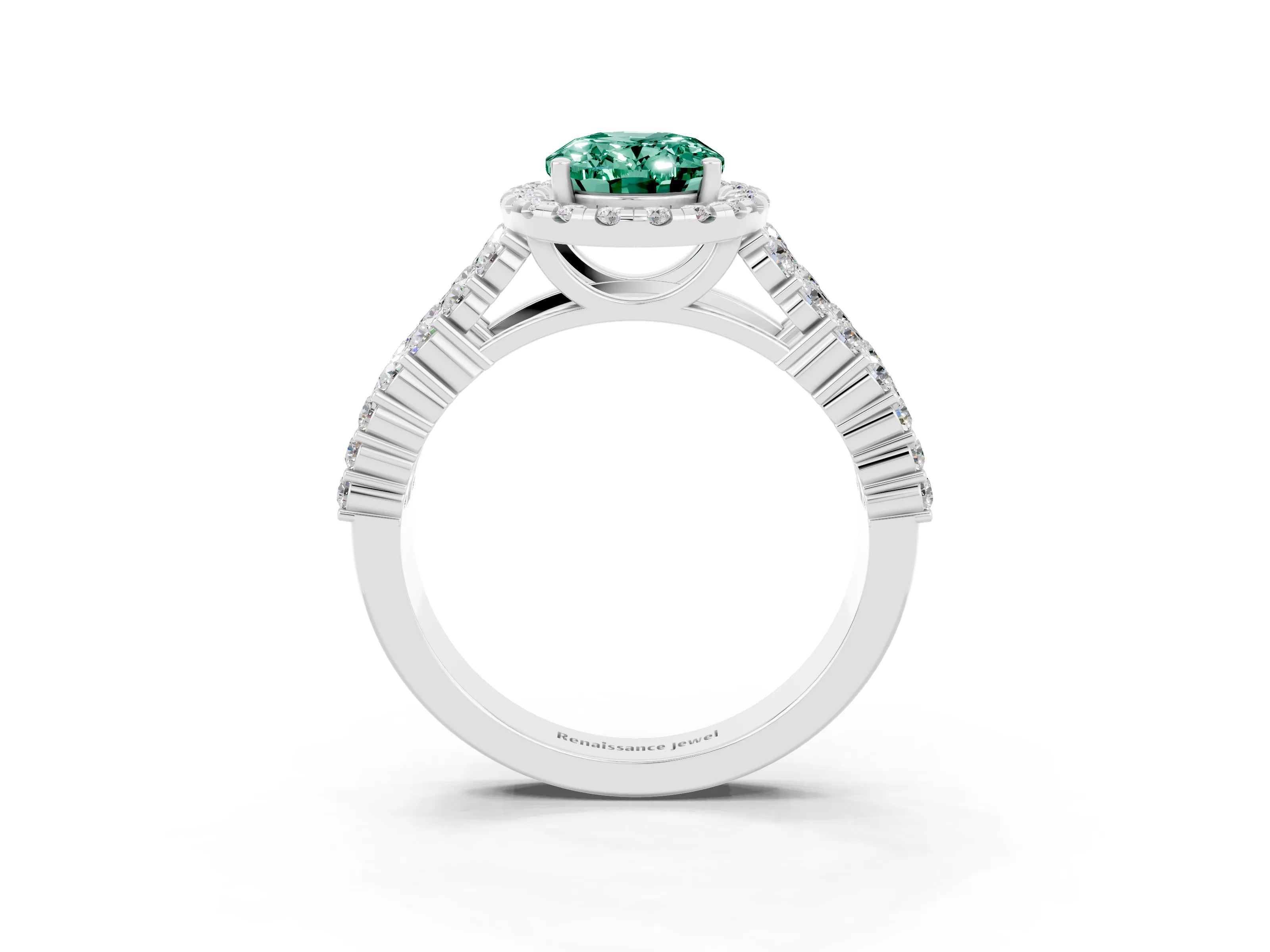 White gold Oval Cut Halo Pavé Diamond Engagement Ring with Split Shank and Four-Prong Setting_3