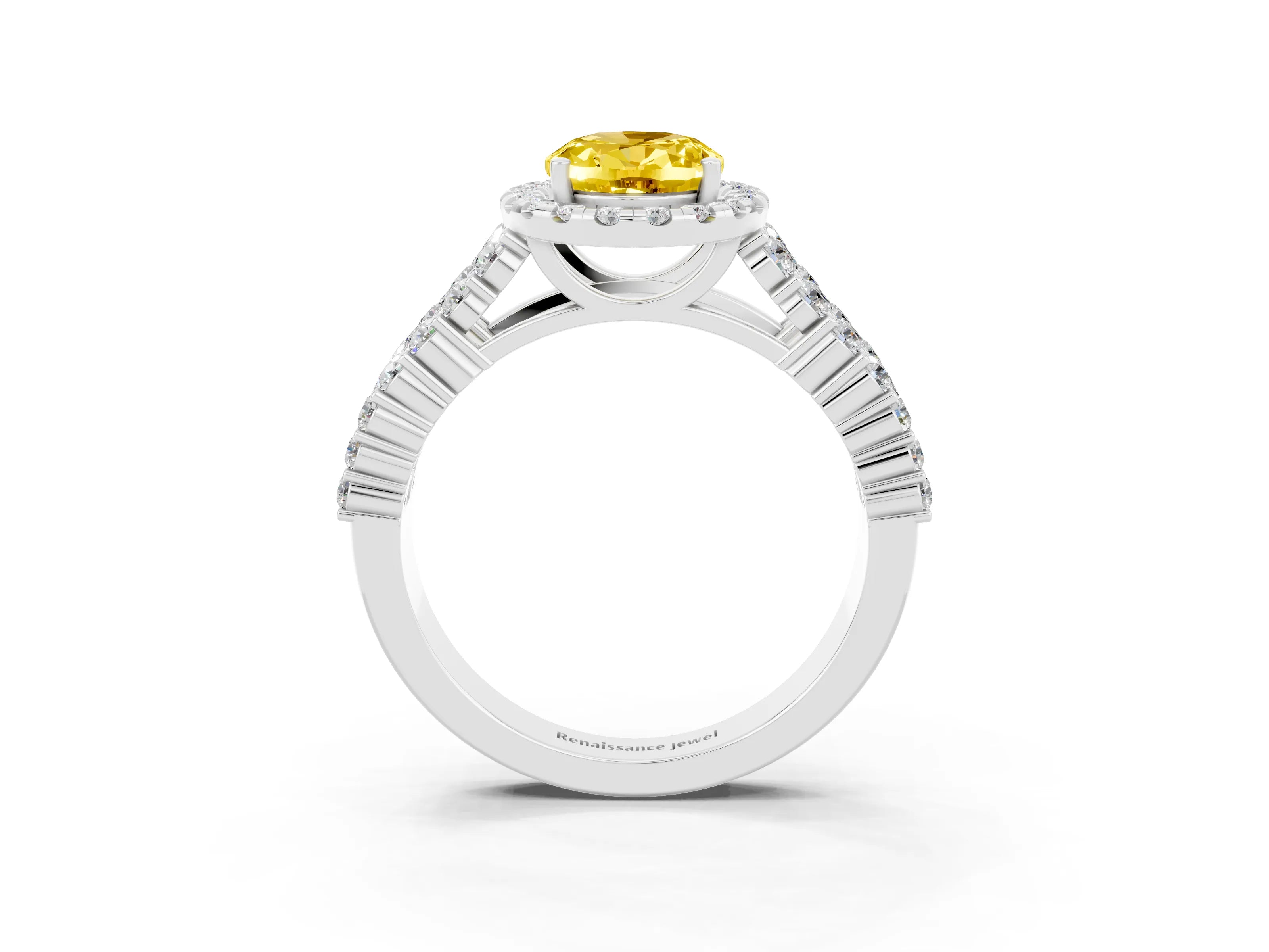 White gold Oval Cut Halo Pavé Diamond Engagement Ring with Split Shank and Four-Prong Setting_3