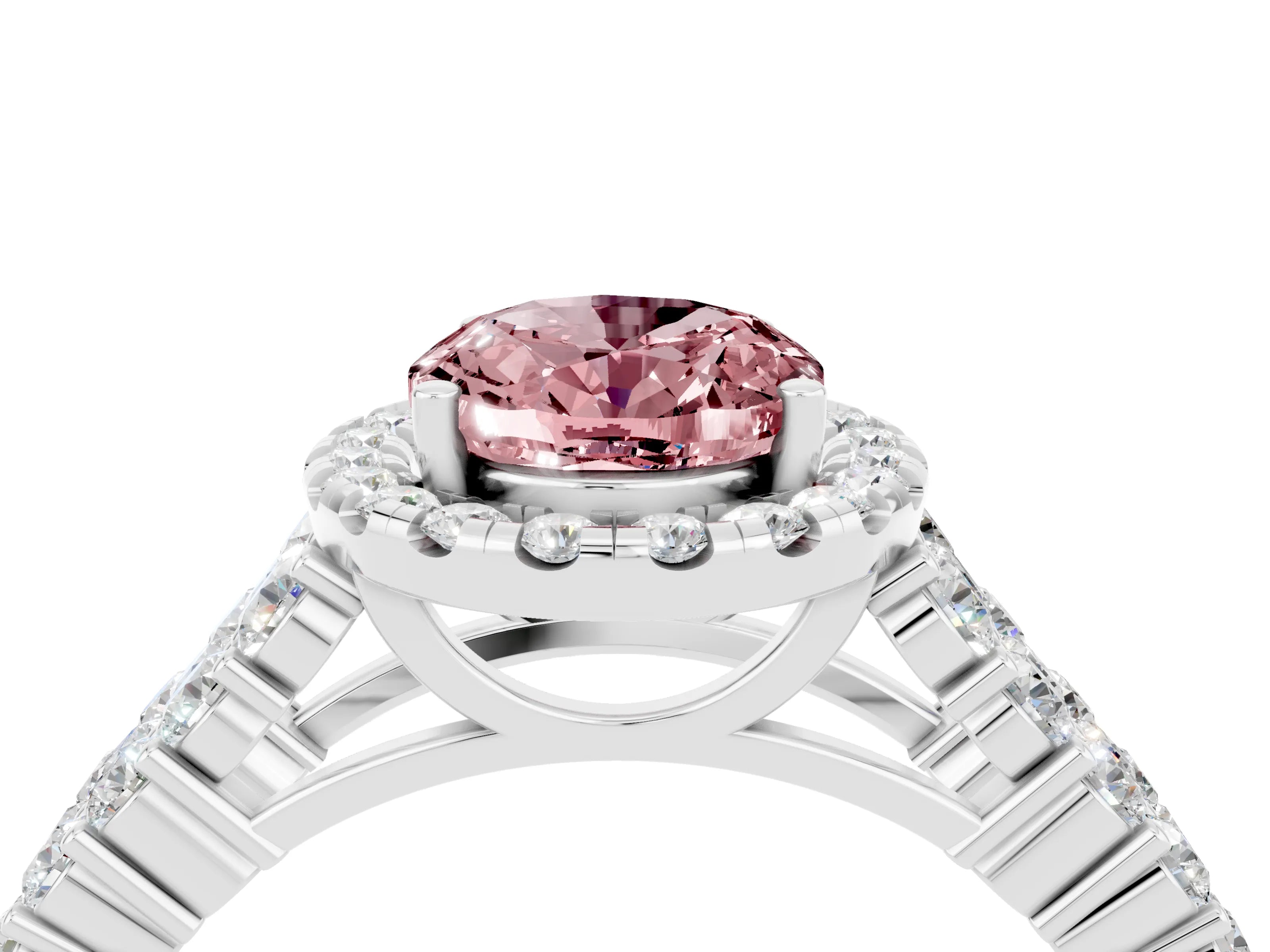 White gold Oval Cut Halo Pavé Diamond Engagement Ring with Split Shank and Four-Prong Setting_4