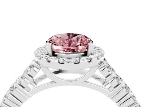 White gold Oval Cut Halo Pavé Diamond Engagement Ring with Split Shank and Four-Prong Setting_4