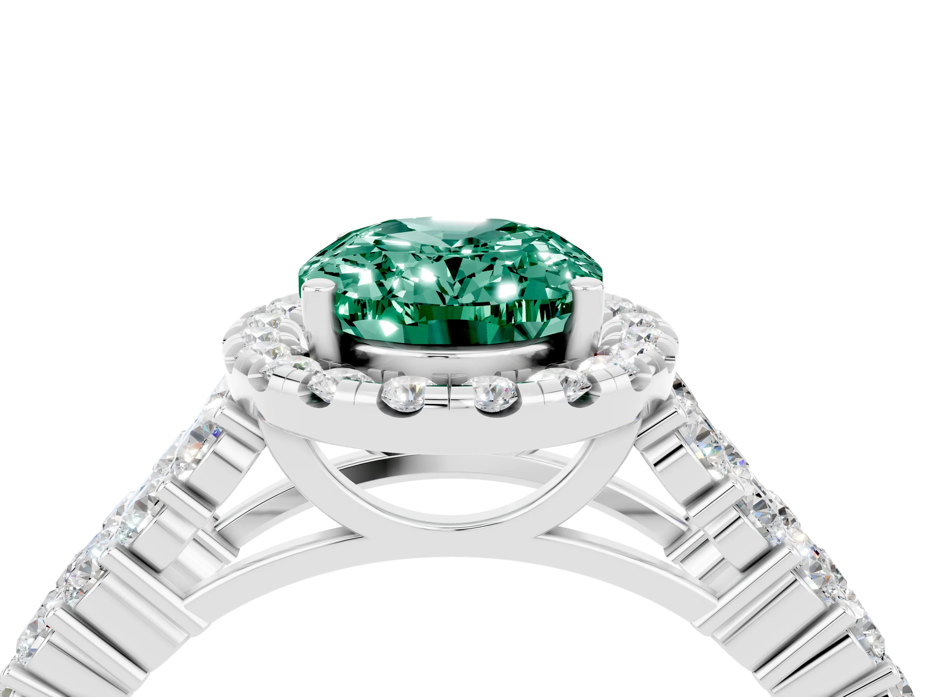 White gold Oval Cut Halo Pavé Diamond Engagement Ring with Split Shank and Four-Prong Setting_4