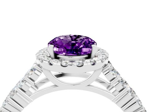 White gold Oval Cut Halo Pavé Diamond Engagement Ring with Split Shank and Four-Prong Setting_4