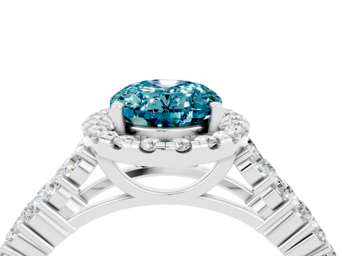 White gold Oval Cut Halo Pavé Diamond Engagement Ring with Split Shank and Four-Prong Setting_4