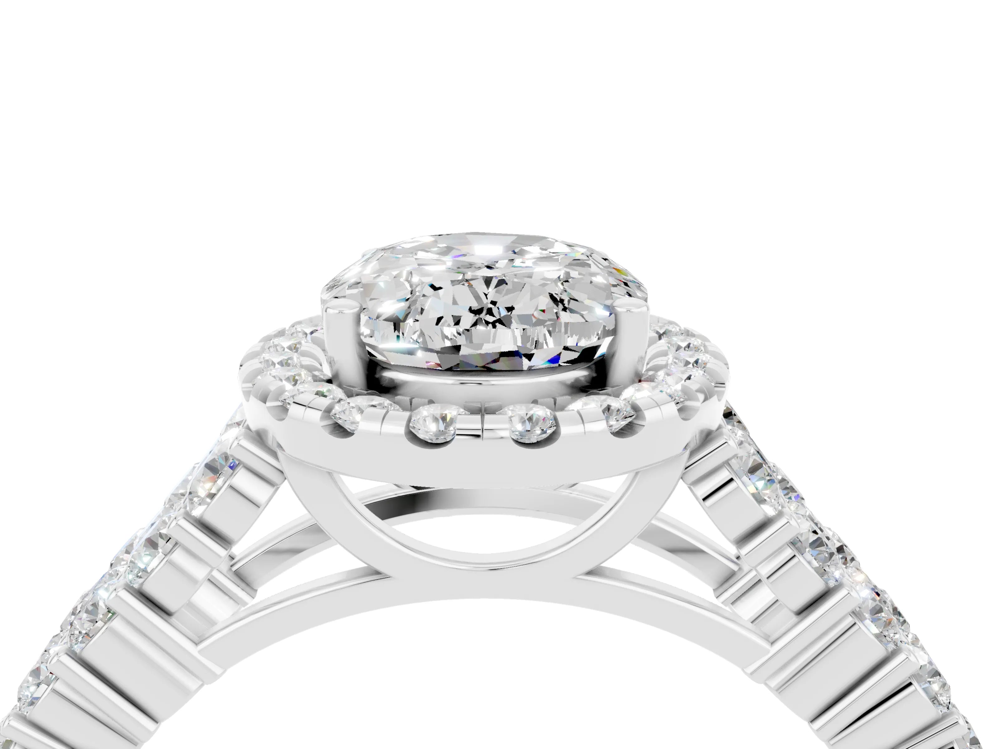 White gold Oval Cut Halo Pavé Diamond Engagement Ring with Split Shank and Four-Prong Setting_4