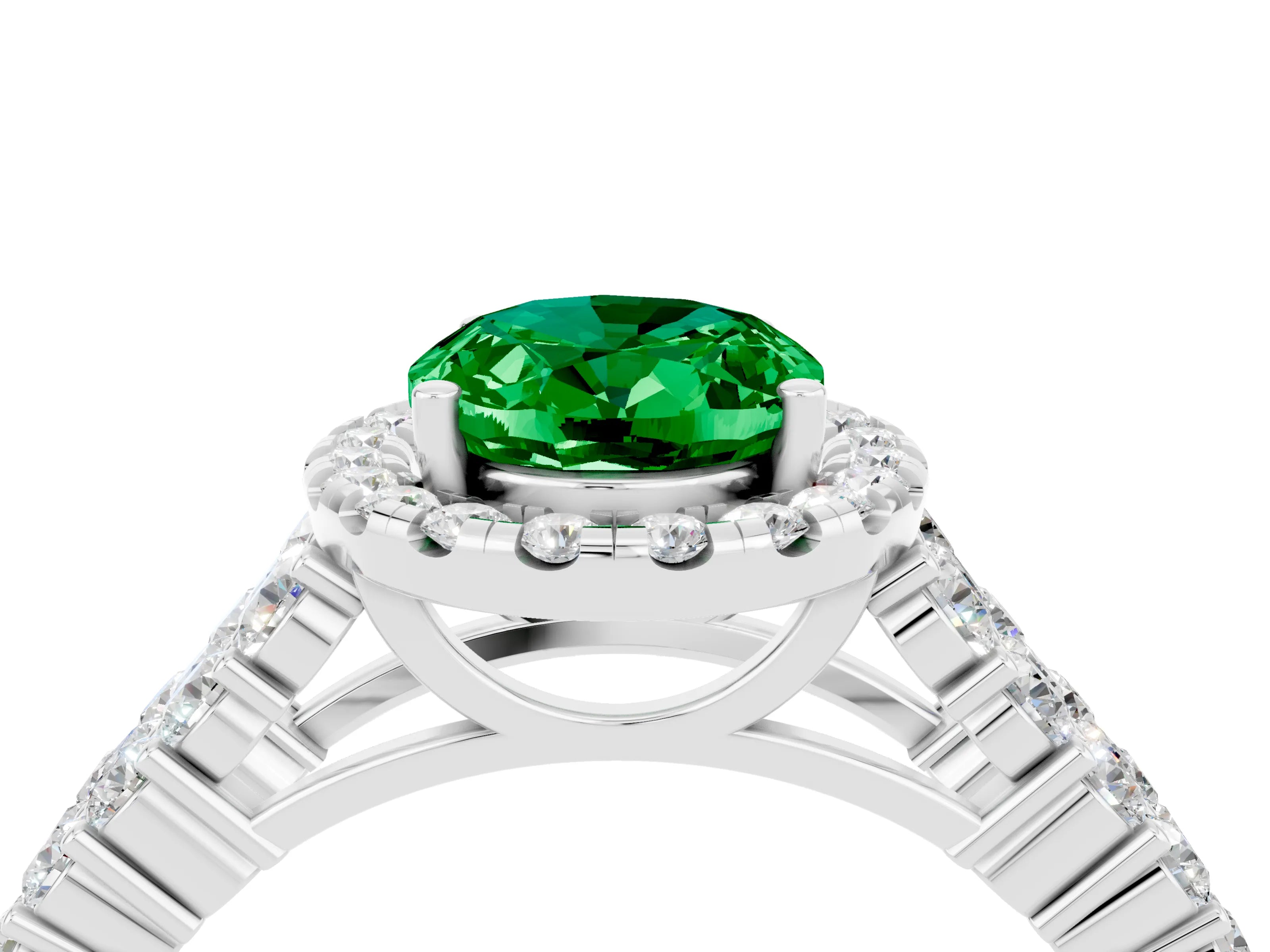 White gold Oval Cut Halo Pavé Diamond Engagement Ring with Split Shank and Four-Prong Setting_4