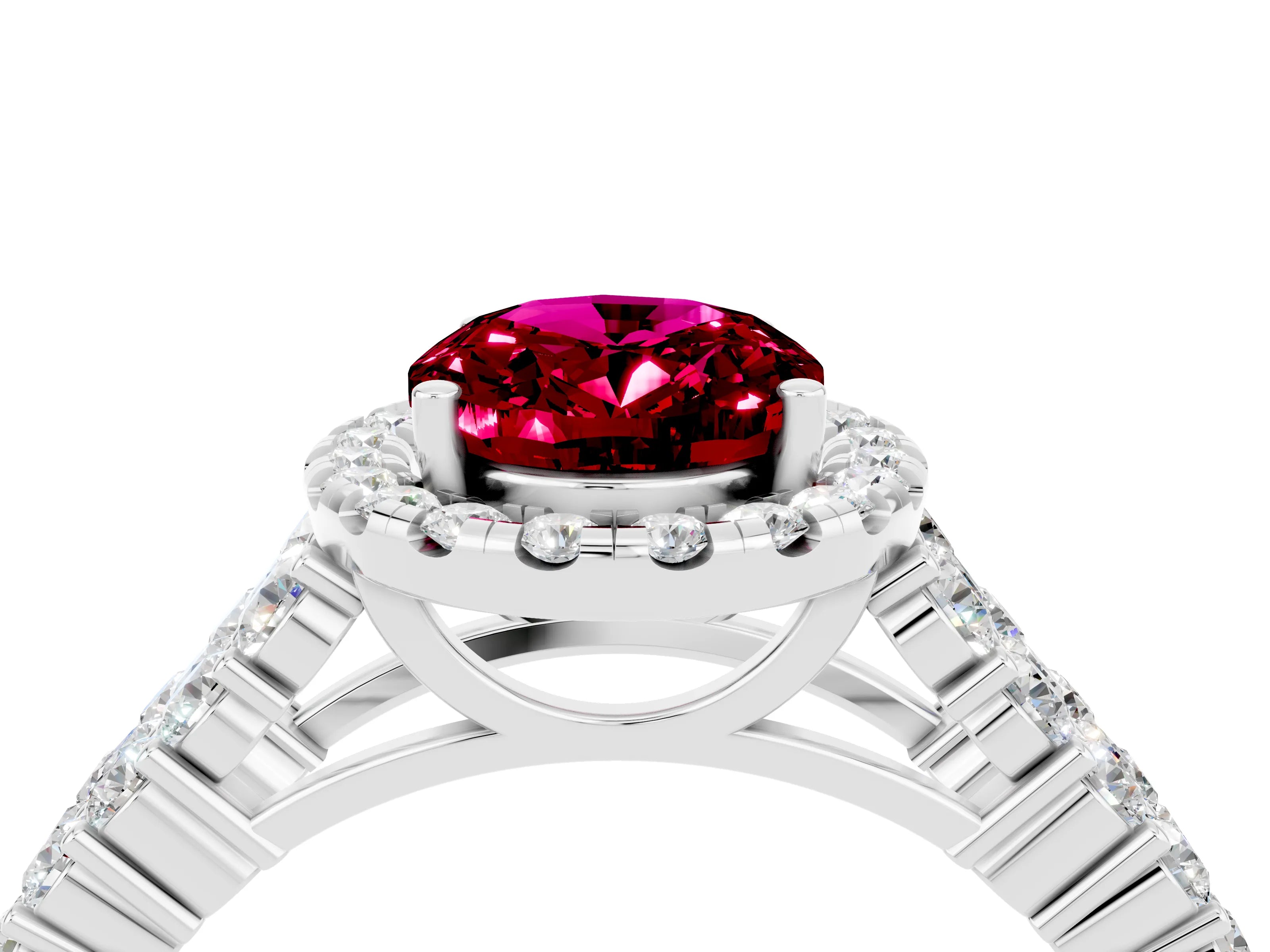 White gold Oval Cut Halo Pavé Diamond Engagement Ring with Split Shank and Four-Prong Setting_4
