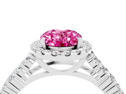 White gold Oval Cut Halo Pavé Diamond Engagement Ring with Split Shank and Four-Prong Setting_4