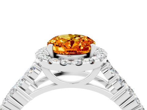 White gold Oval Cut Halo Pavé Diamond Engagement Ring with Split Shank and Four-Prong Setting_4