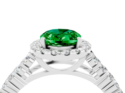 White gold Oval Cut Halo Pavé Diamond Engagement Ring with Split Shank and Four-Prong Setting_4