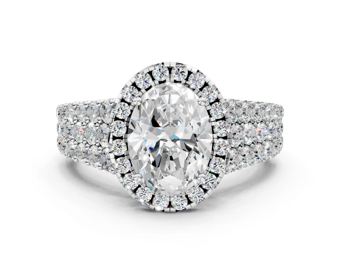 White gold Oval Cut Halo Pavé Diamond Engagement Ring with Split Shank and Four-Prong Setting_4
