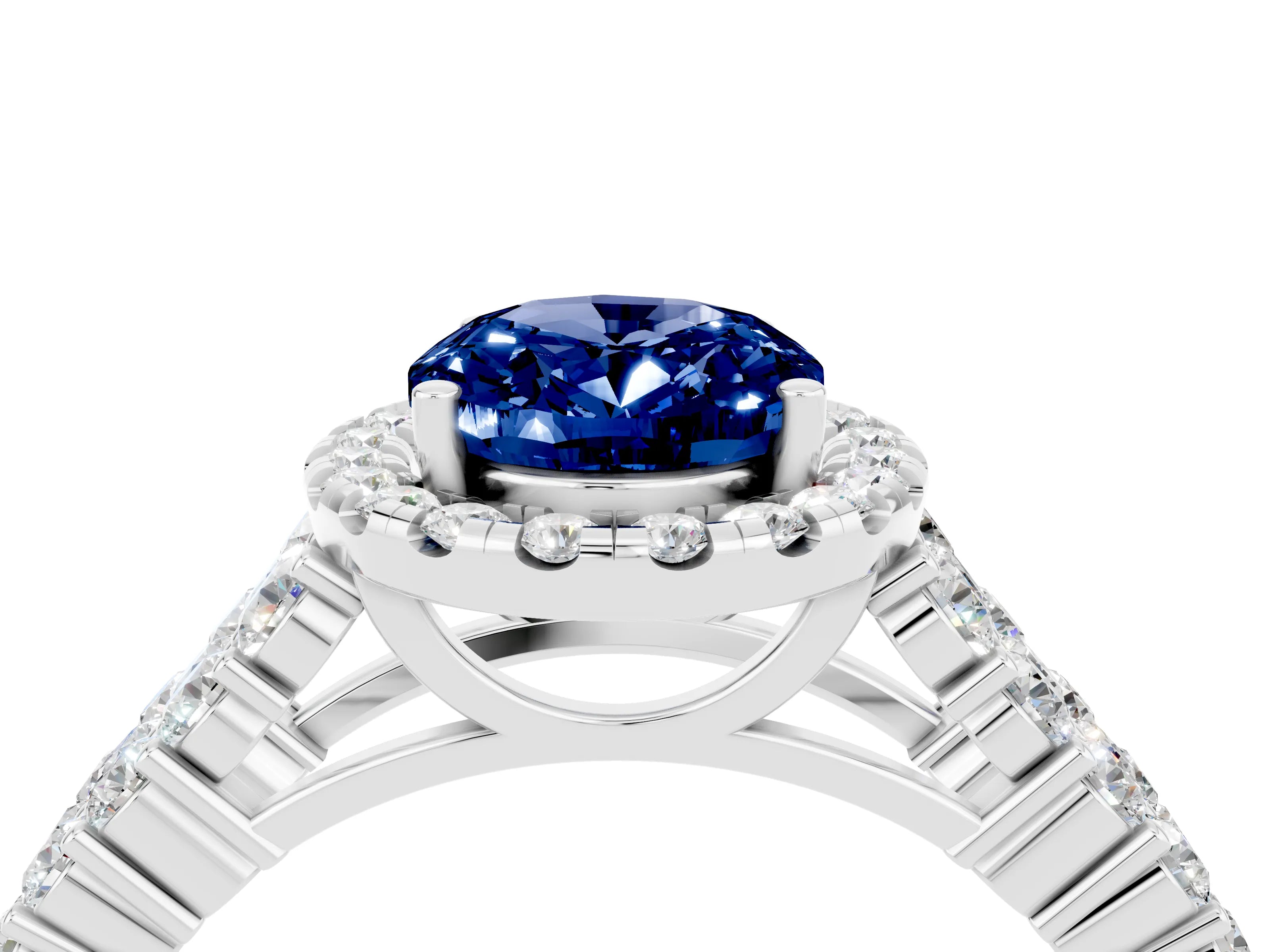 White gold Oval Cut Halo Pavé Diamond Engagement Ring with Split Shank and Four-Prong Setting_4