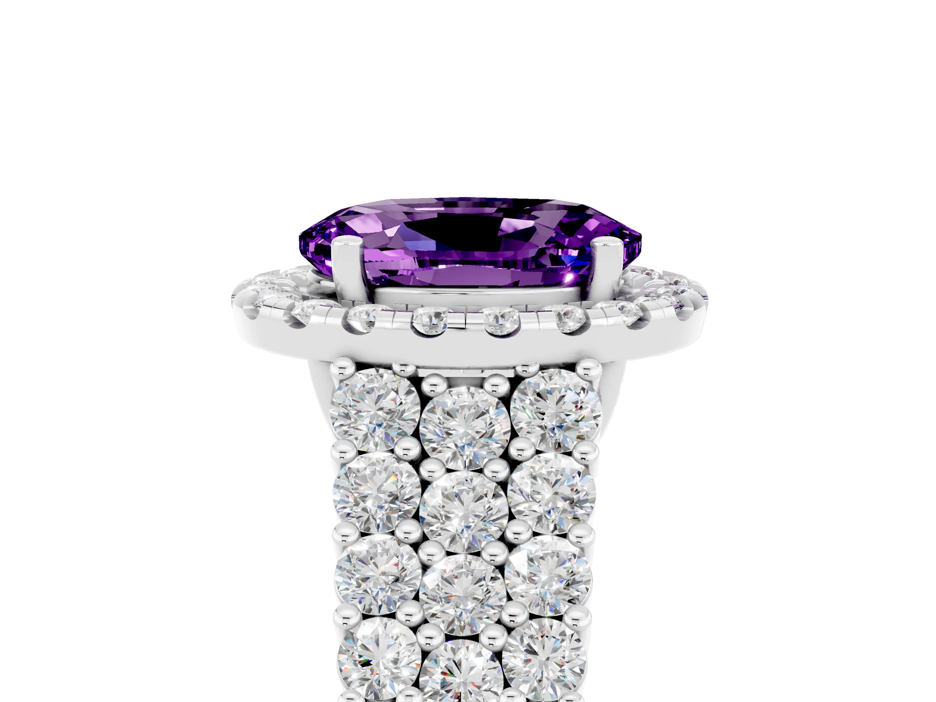 White gold Oval Cut Halo Pavé Diamond Engagement Ring with Split Shank and Four-Prong Setting_5