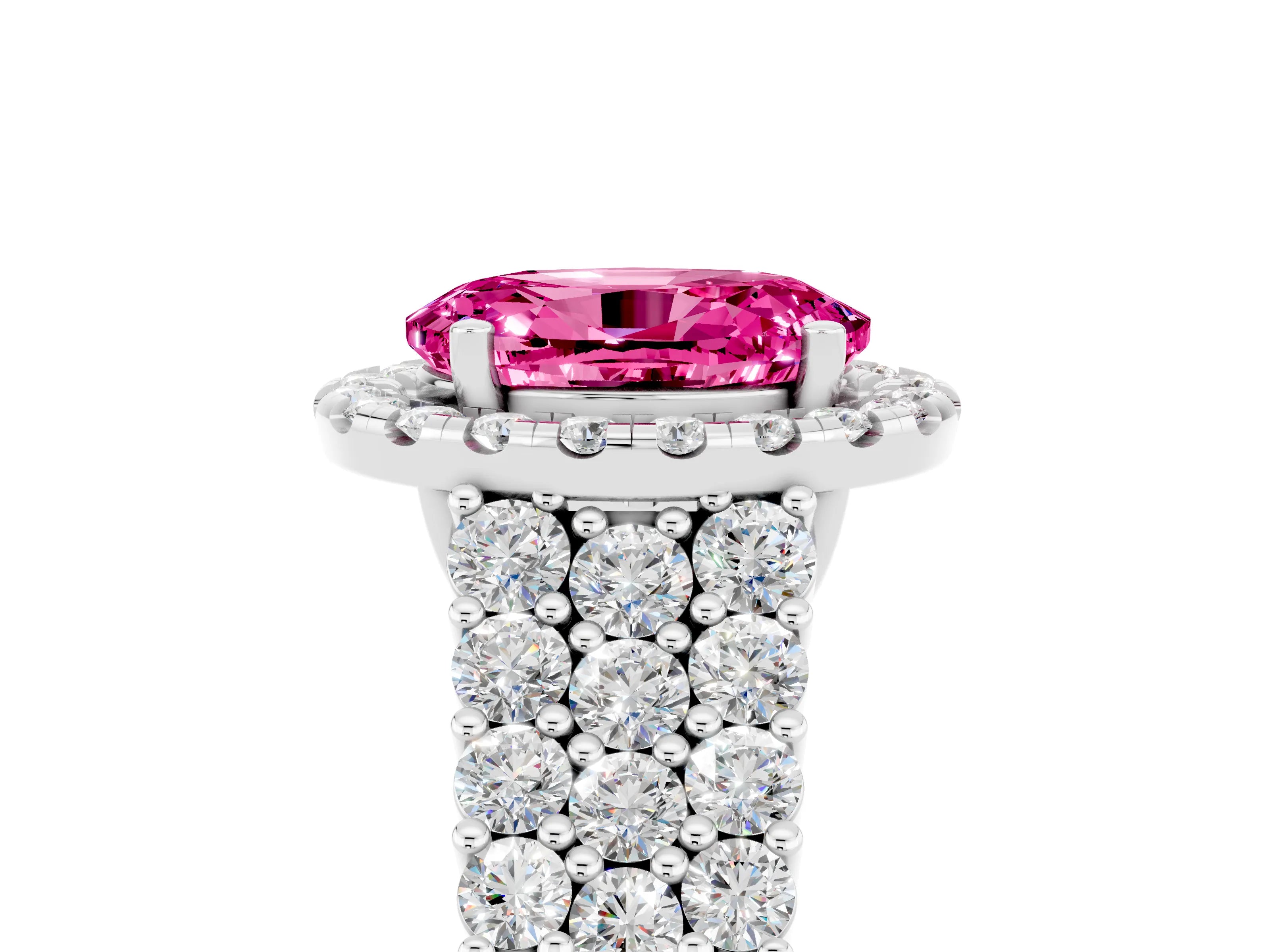 White gold Oval Cut Halo Pavé Diamond Engagement Ring with Split Shank and Four-Prong Setting_5
