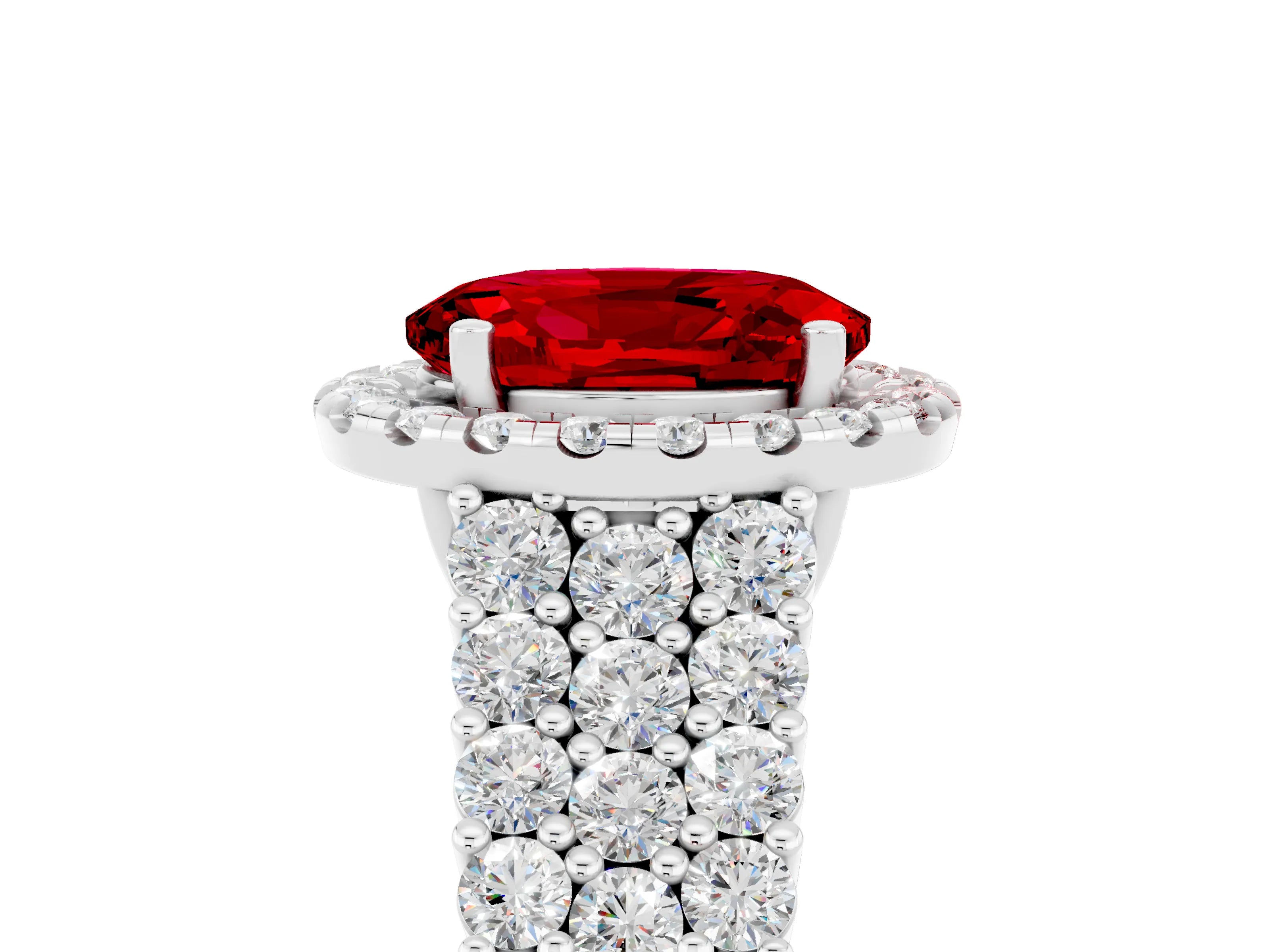 White gold Oval Cut Halo Pavé Diamond Engagement Ring with Split Shank and Four-Prong Setting_5