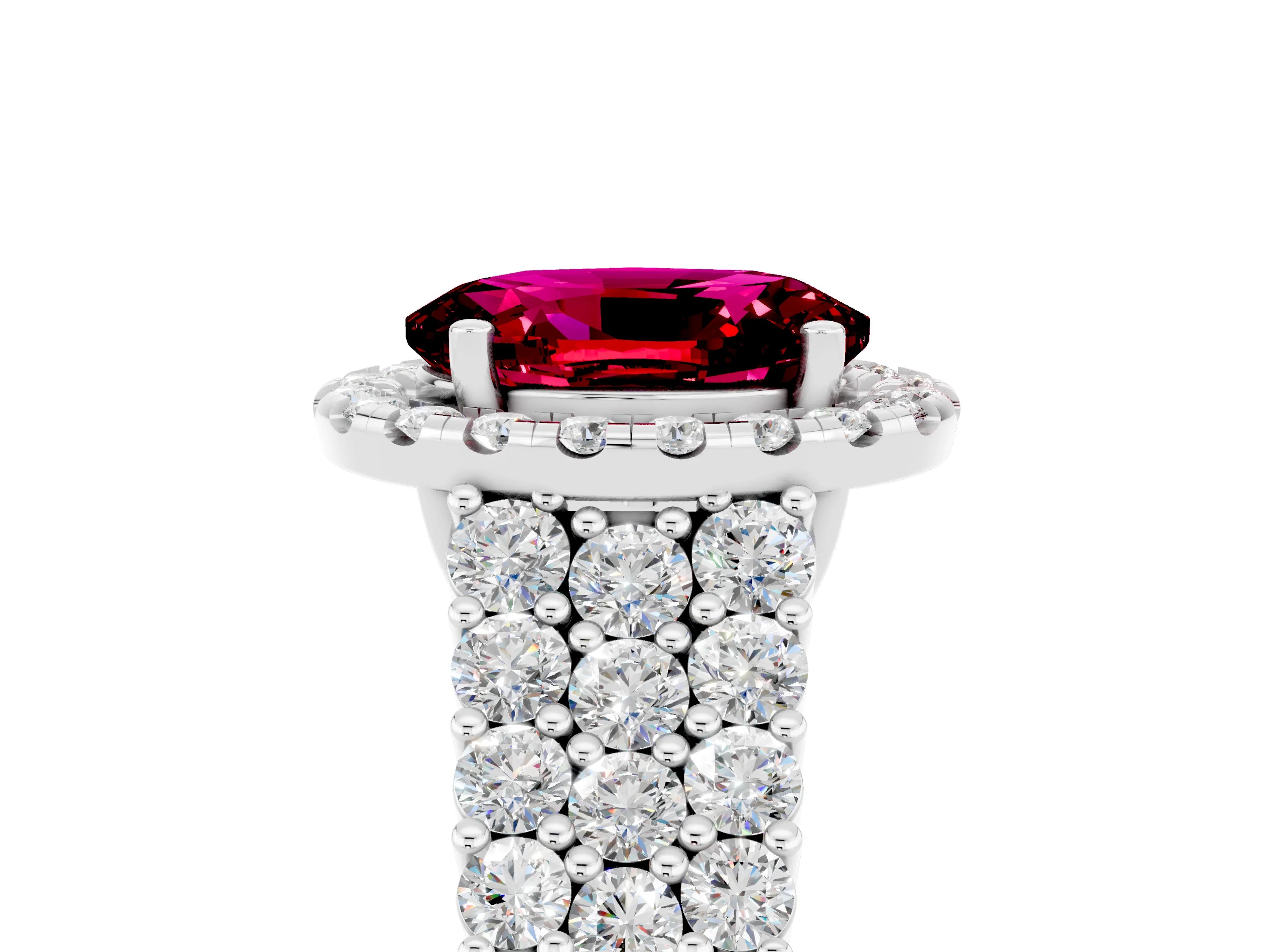 White gold Oval Cut Halo Pavé Diamond Engagement Ring with Split Shank and Four-Prong Setting_5