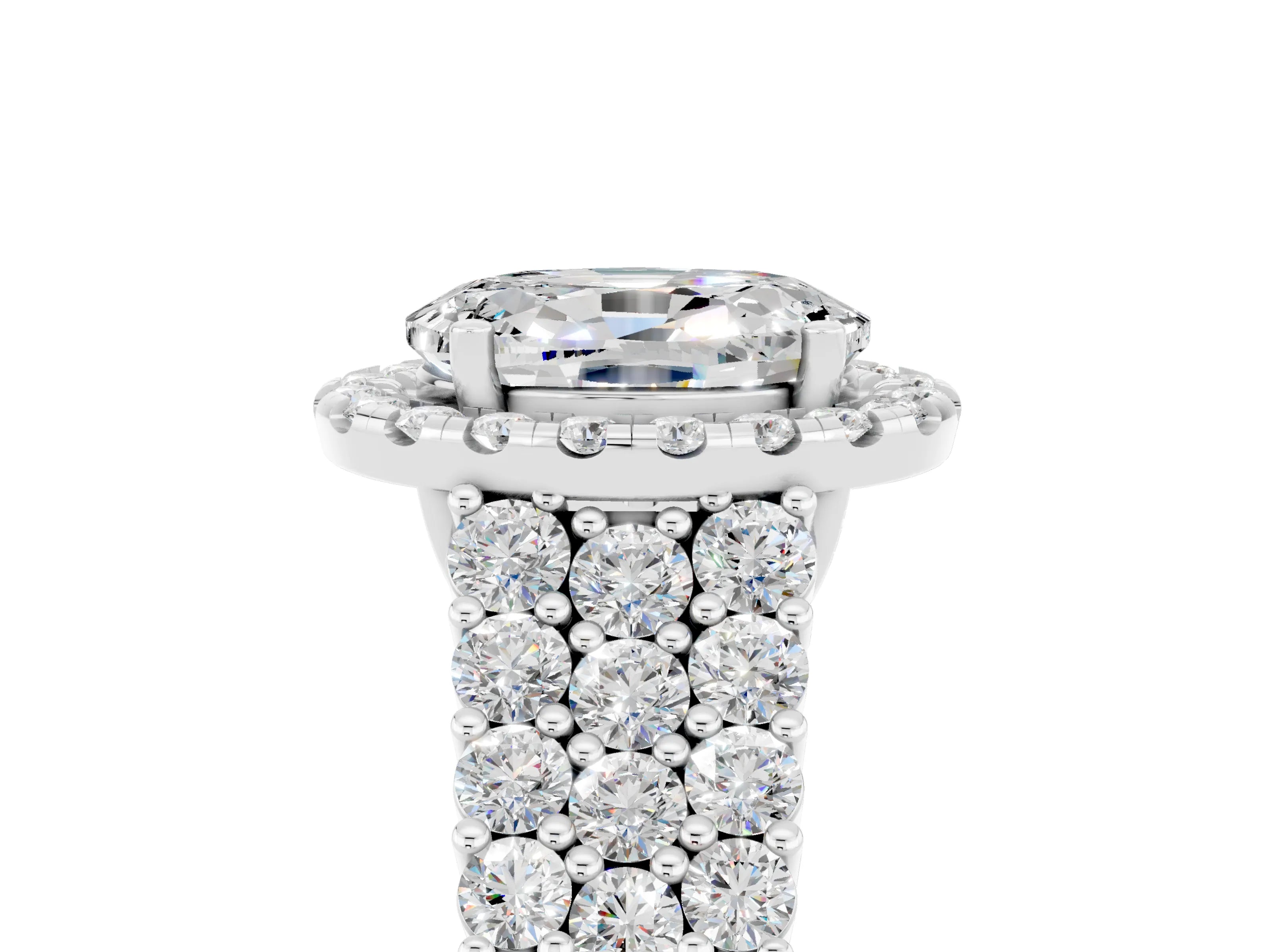 White gold Oval Cut Halo Pavé Diamond Engagement Ring with Split Shank and Four-Prong Setting_5